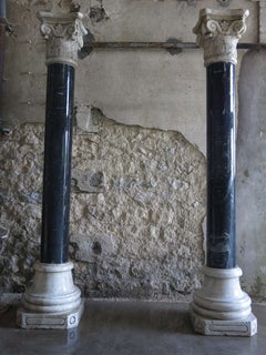 Corinthian Style Columns in Blue Stone and White Marble, France, circa 1880