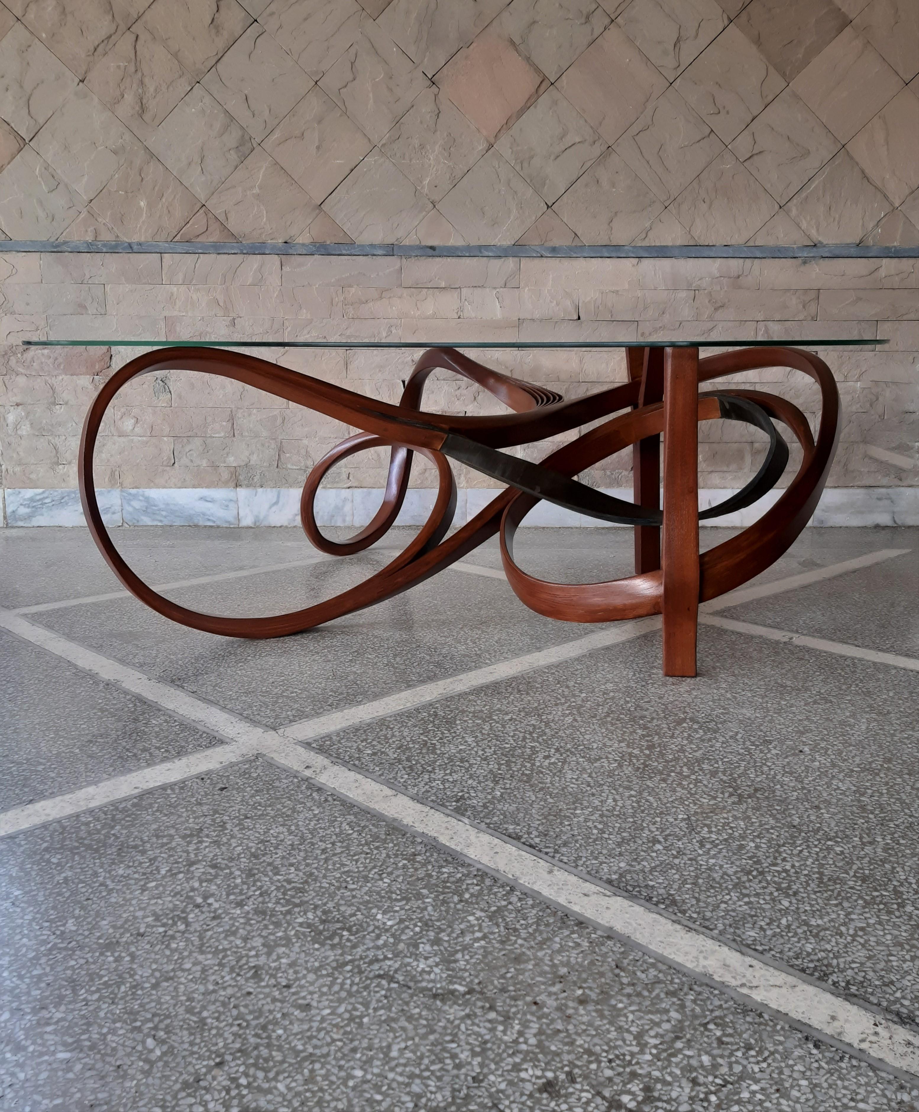 Organic Modern Centre Table No. 7 - Vrksa Series by Raka Studio made in Ash Wood and Leather For Sale