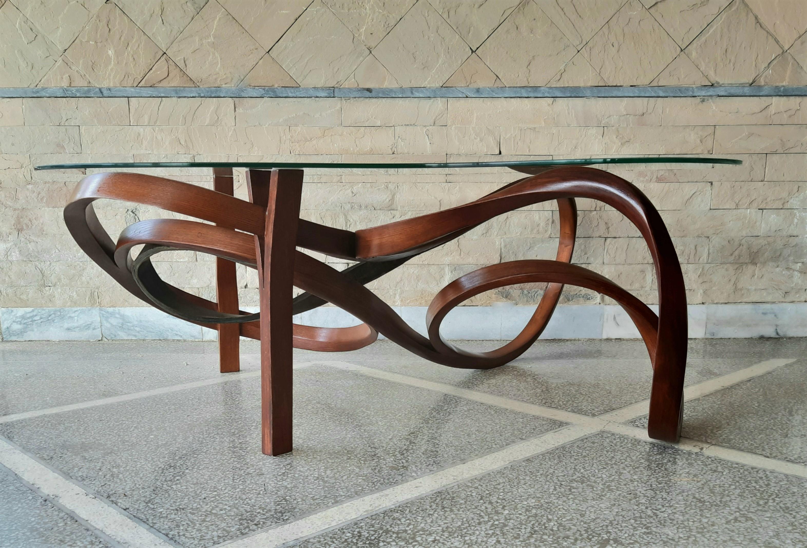 Pakistani Centre Table No. 7 - Vrksa Series by Raka Studio made in Ash Wood and Leather For Sale