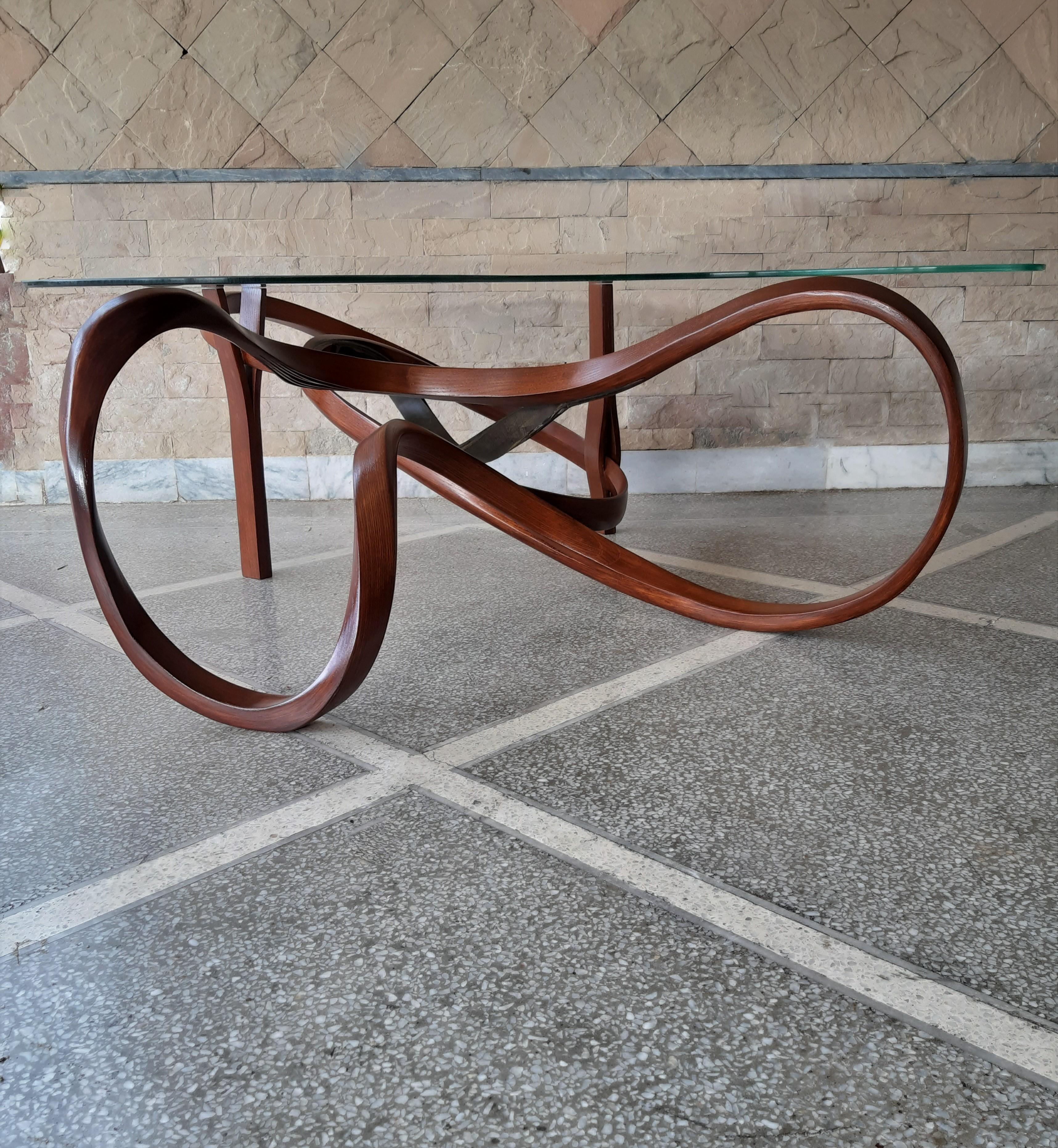 Contemporary Centre Table No. 7 - Vrksa Series by Raka Studio made in Ash Wood and Leather For Sale