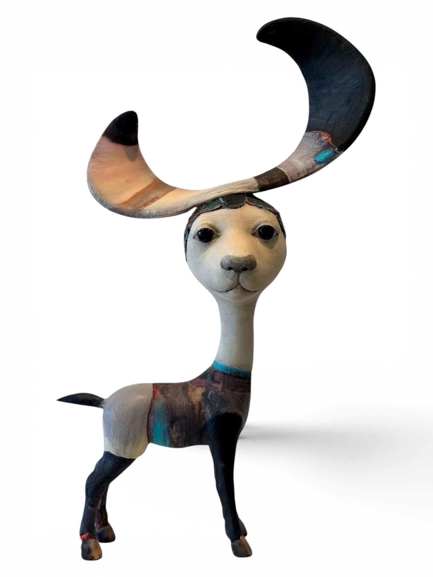 Duo Sculpture Mixed Media Modern Animal Dog Bird Surreel Figurative In Stock