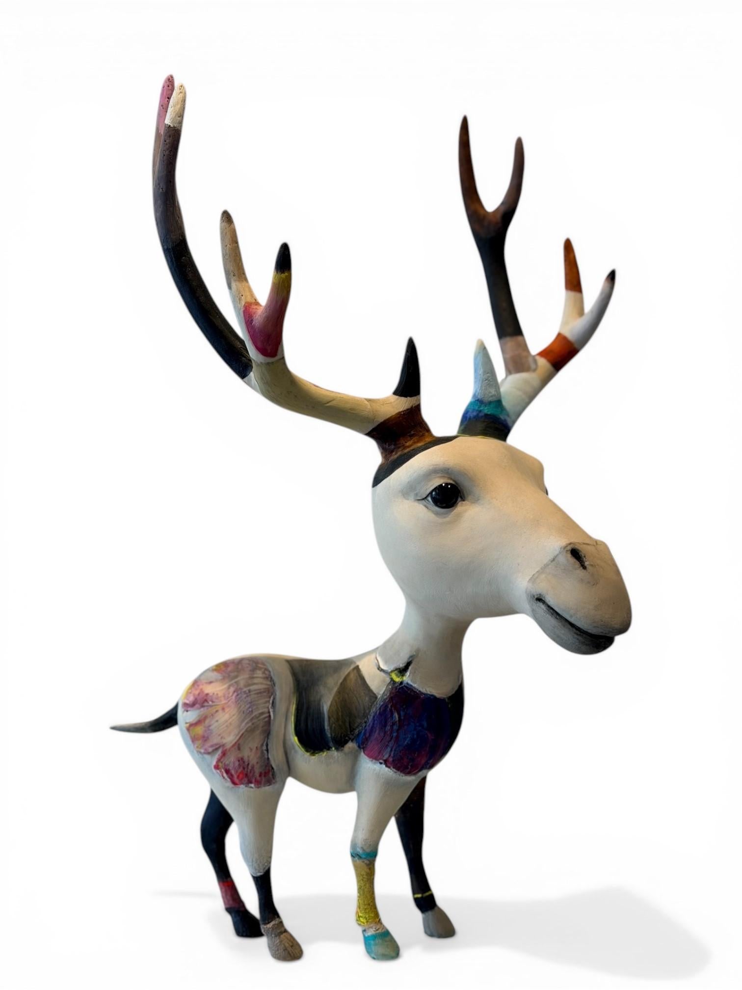 Gewei Deer Sculpture Mixed Media Surrealism Animal Wildlife In Stock