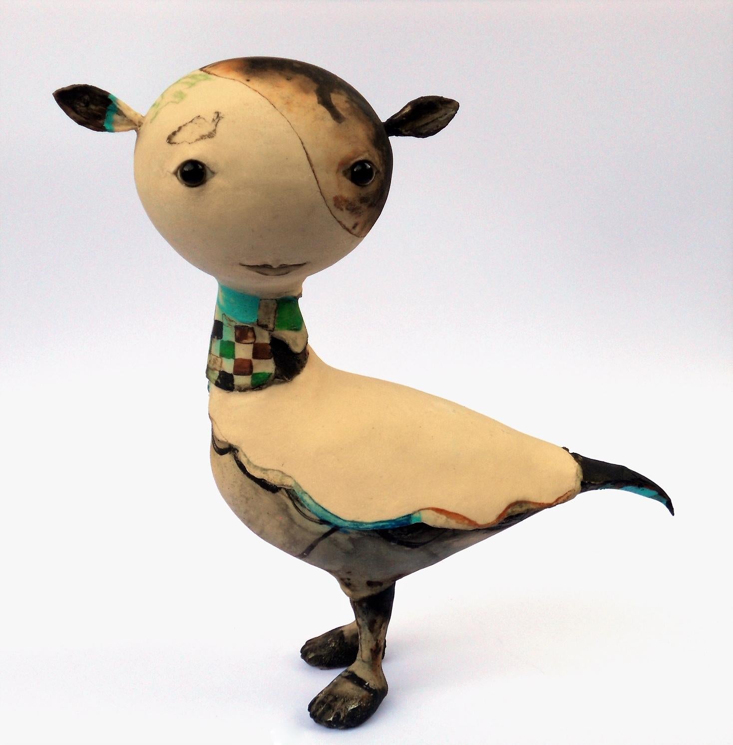 Lezzy Sculpture Mixed Media Bird Ears Surreal Fantasy In Stock - Beige Figurative Sculpture by Corjan Nodelijk