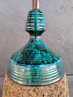 Cork and Ceramic Mid-Century Modern Table Lamp