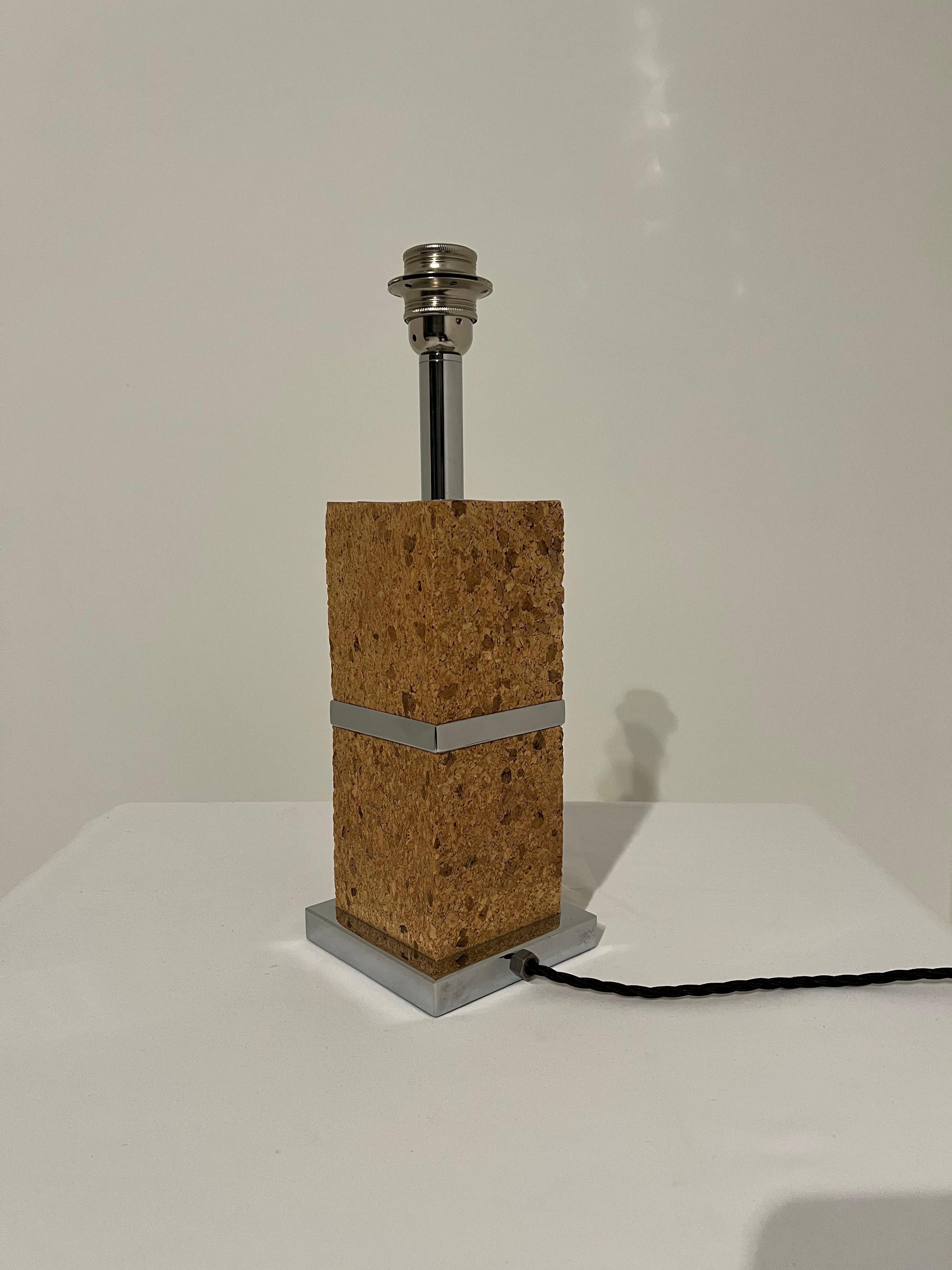 Cork and Chrome Table Lamp France c1970s 
 For Sale 1