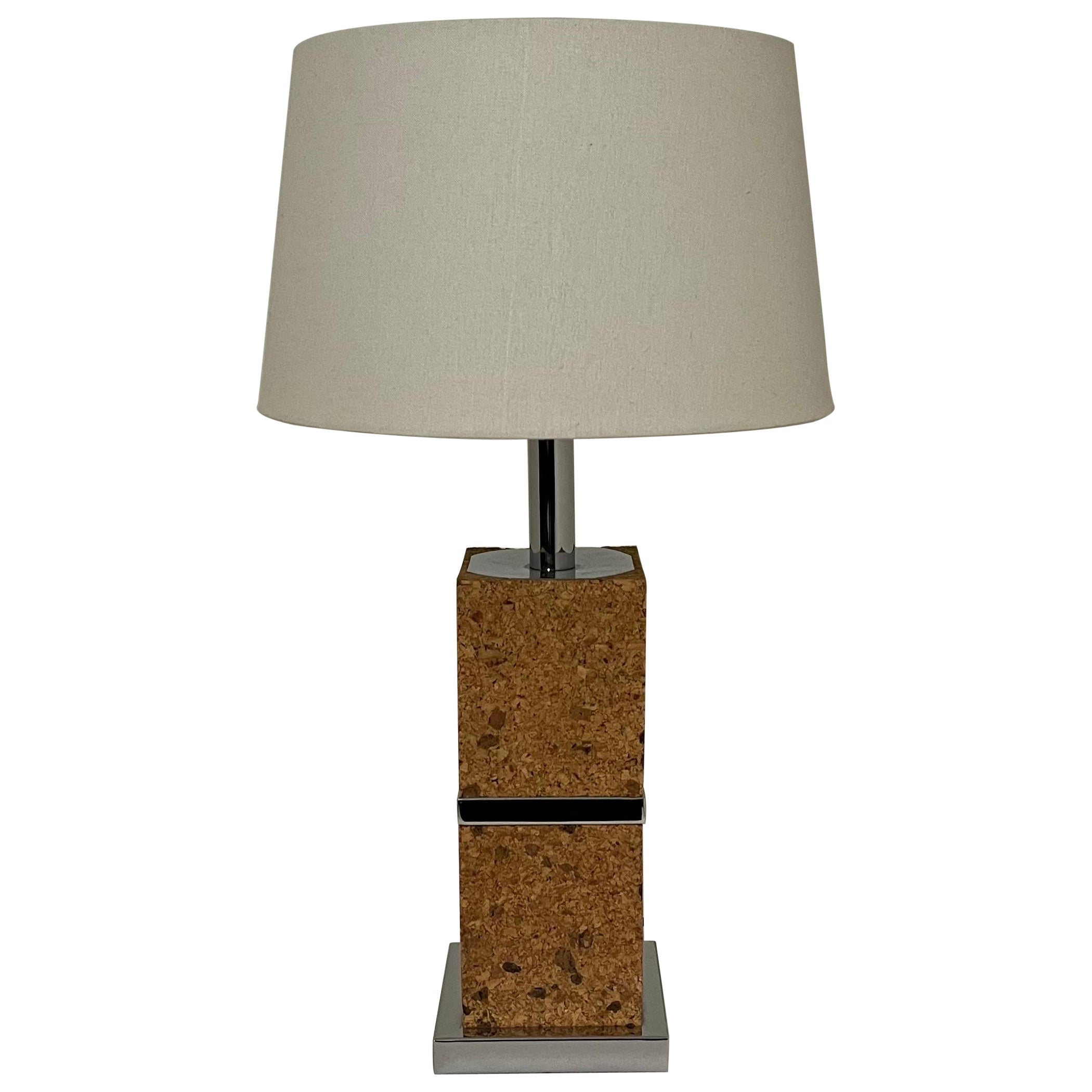 Lámpara de mesa de corcho y cromo Francia c1970s