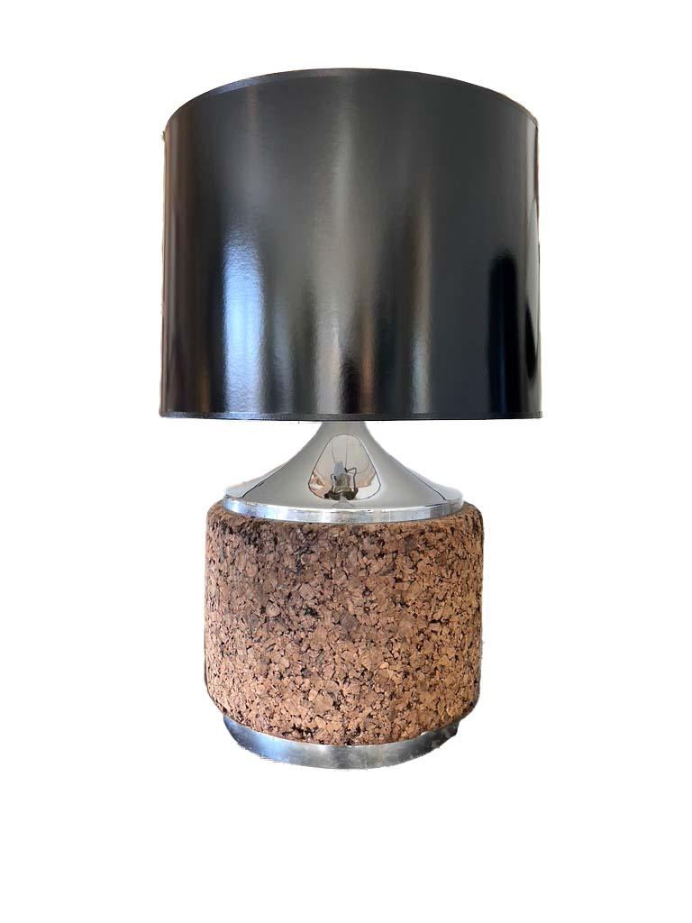 Vintage Mid-Century Modern cork and chrome lamps with new black shades. great condition for their age.

Measures: 25