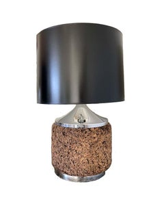 Cork and Chrome Table Lamps with Black Shades
