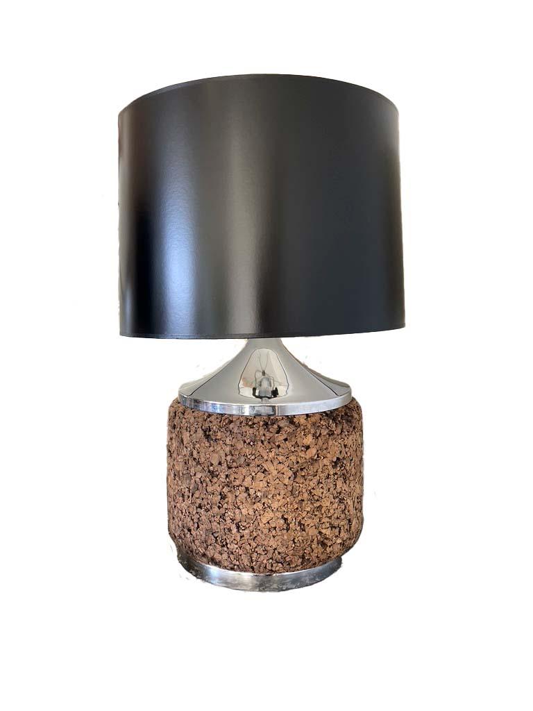 Cork and Chrome Table Lamps with Black Shades In Good Condition For Sale In Wichita, KS