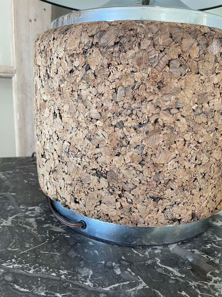 North American Cork and Chrome Table Lamps with Black Shades