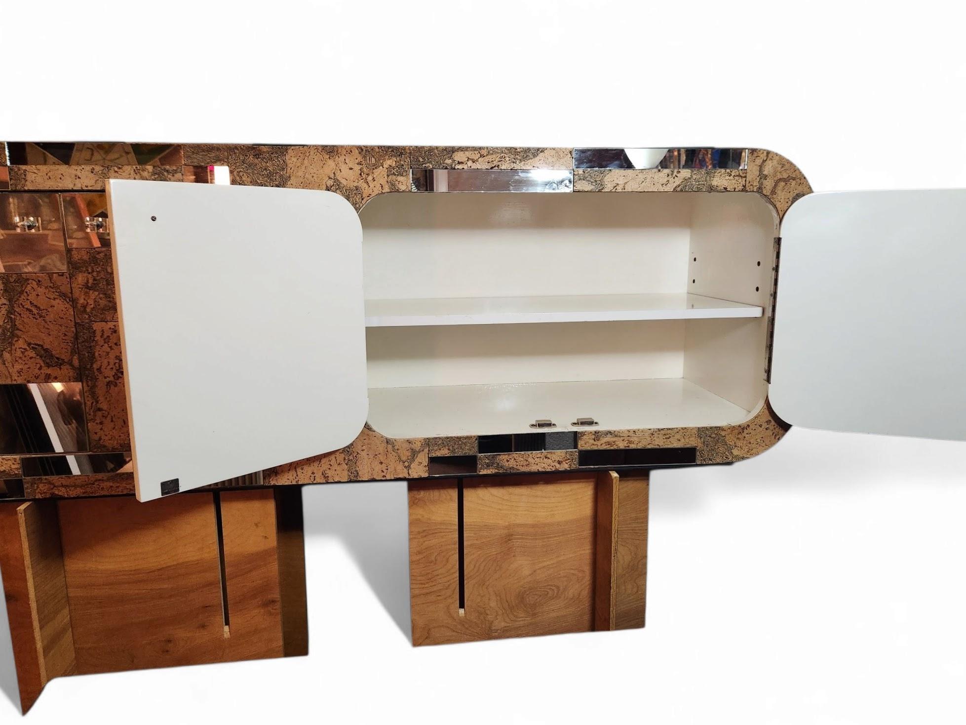 Cork and Chrome Wall Cabinet in the Style of Paul Evans 1980s For Sale 3