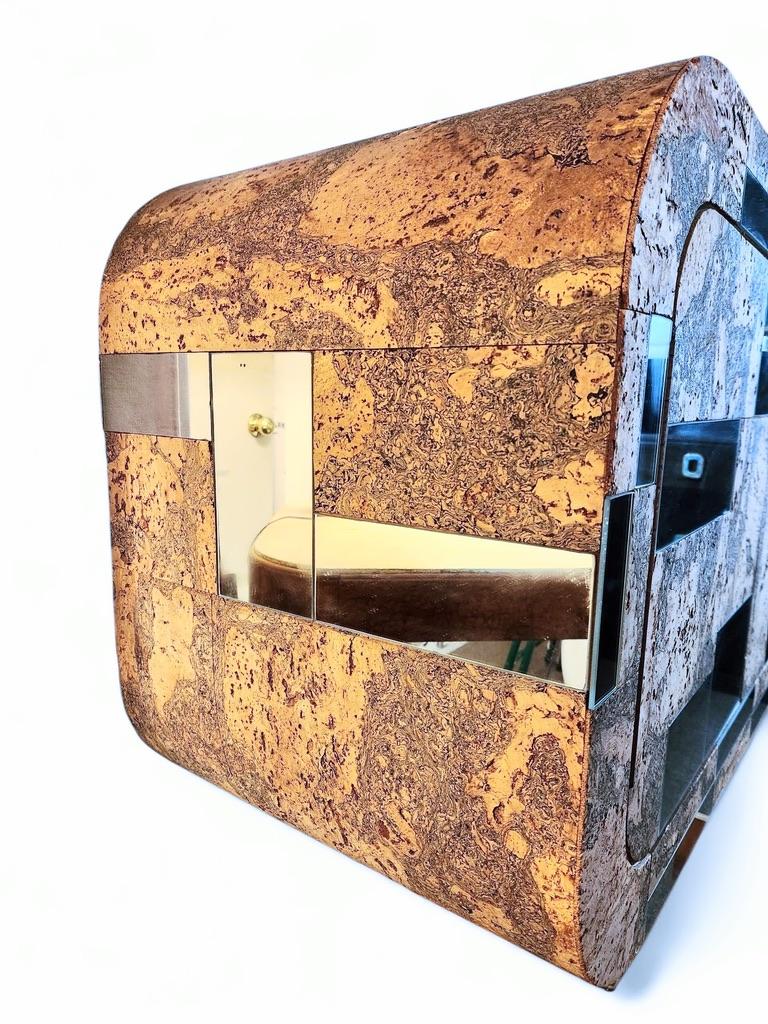 Mid-Century Modern Cork and Chrome Wall Cabinet in the Style of Paul Evans 1980s For Sale