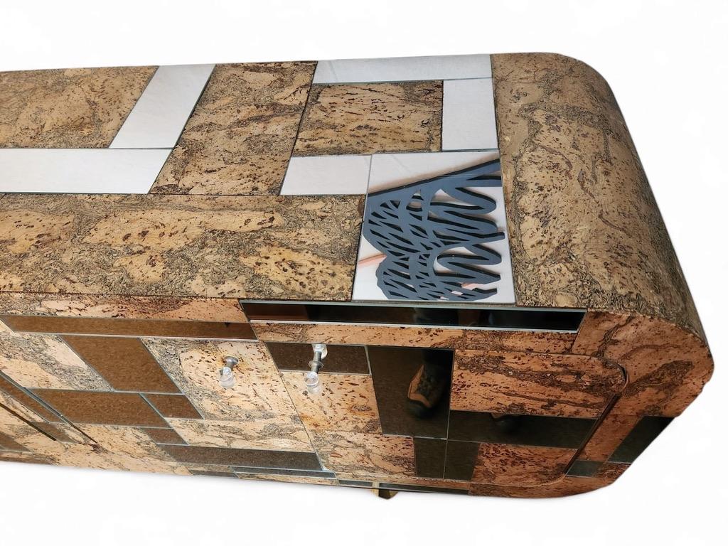 American Cork and Chrome Wall Cabinet in the Style of Paul Evans 1980s For Sale
