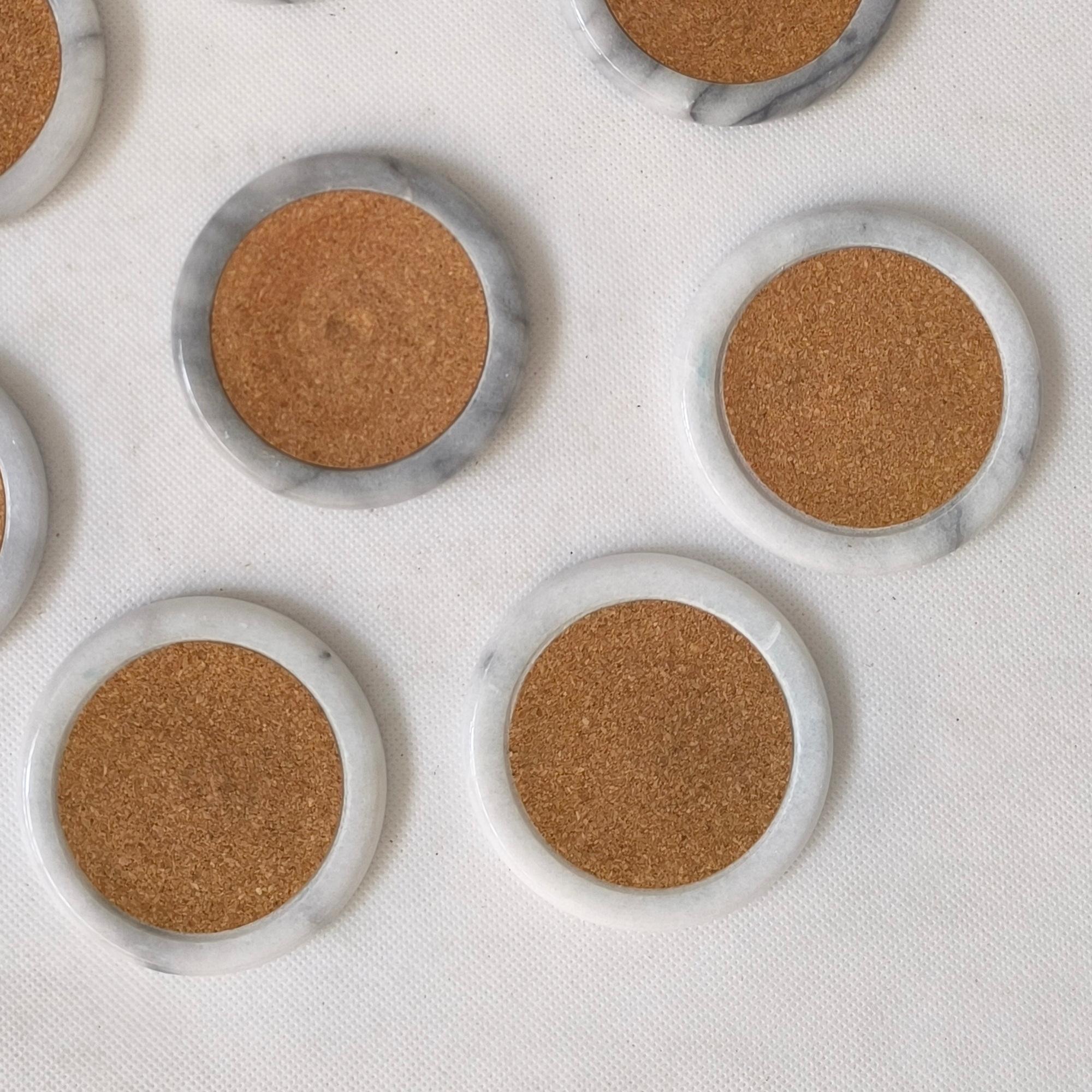 Cork and Marble Coasters - Set of 8 - Minimalist Elegance with Organic Charm In Excellent Condition For Sale In Bochum, NRW