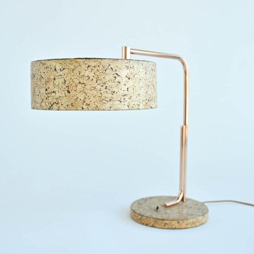 Rare cork and polished copper American Art Deco table lamp by Kurt Versen. USA, 1935.