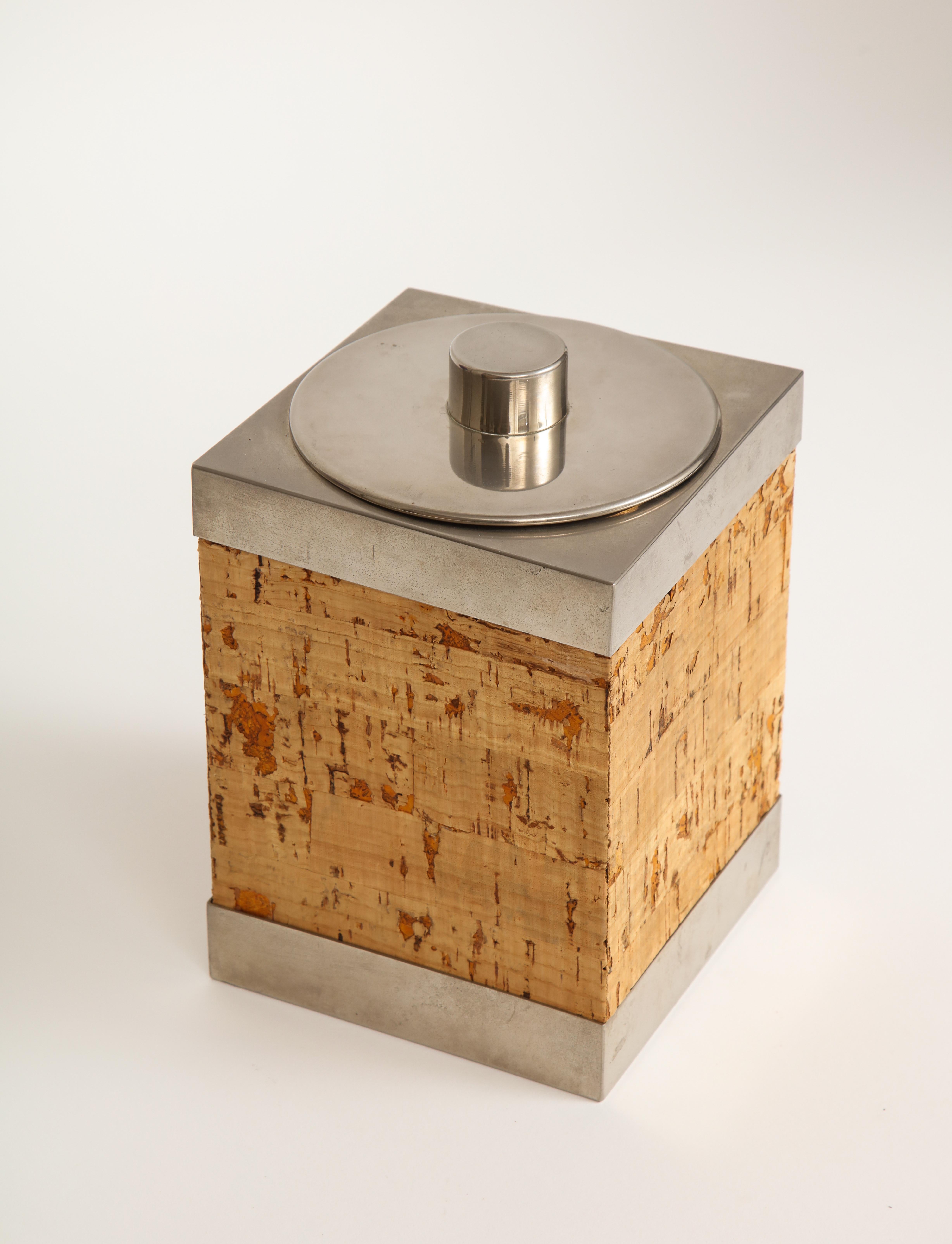 Modern Cork and Silver Ice Bucket For Sale