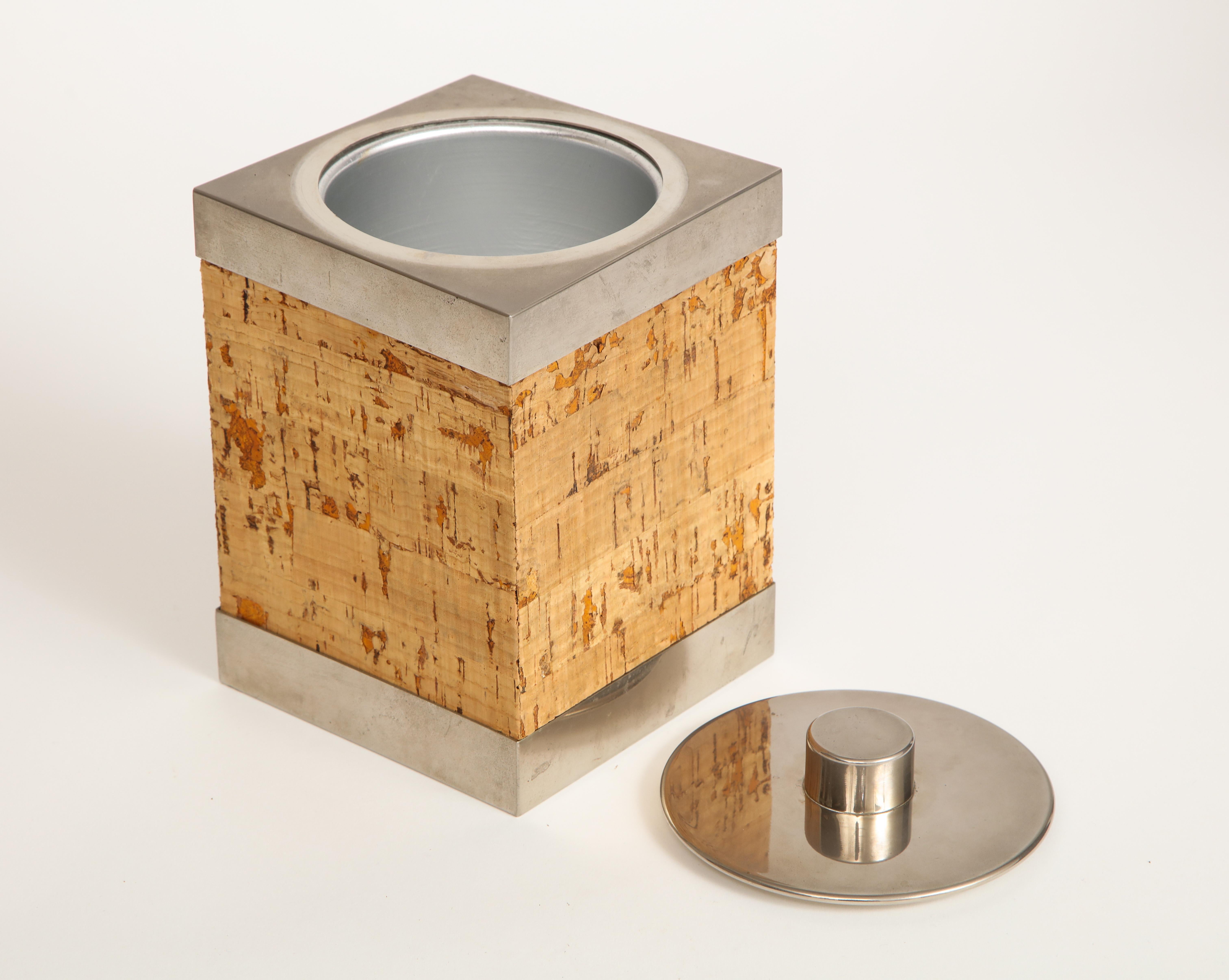 French Cork and Silver Ice Bucket For Sale