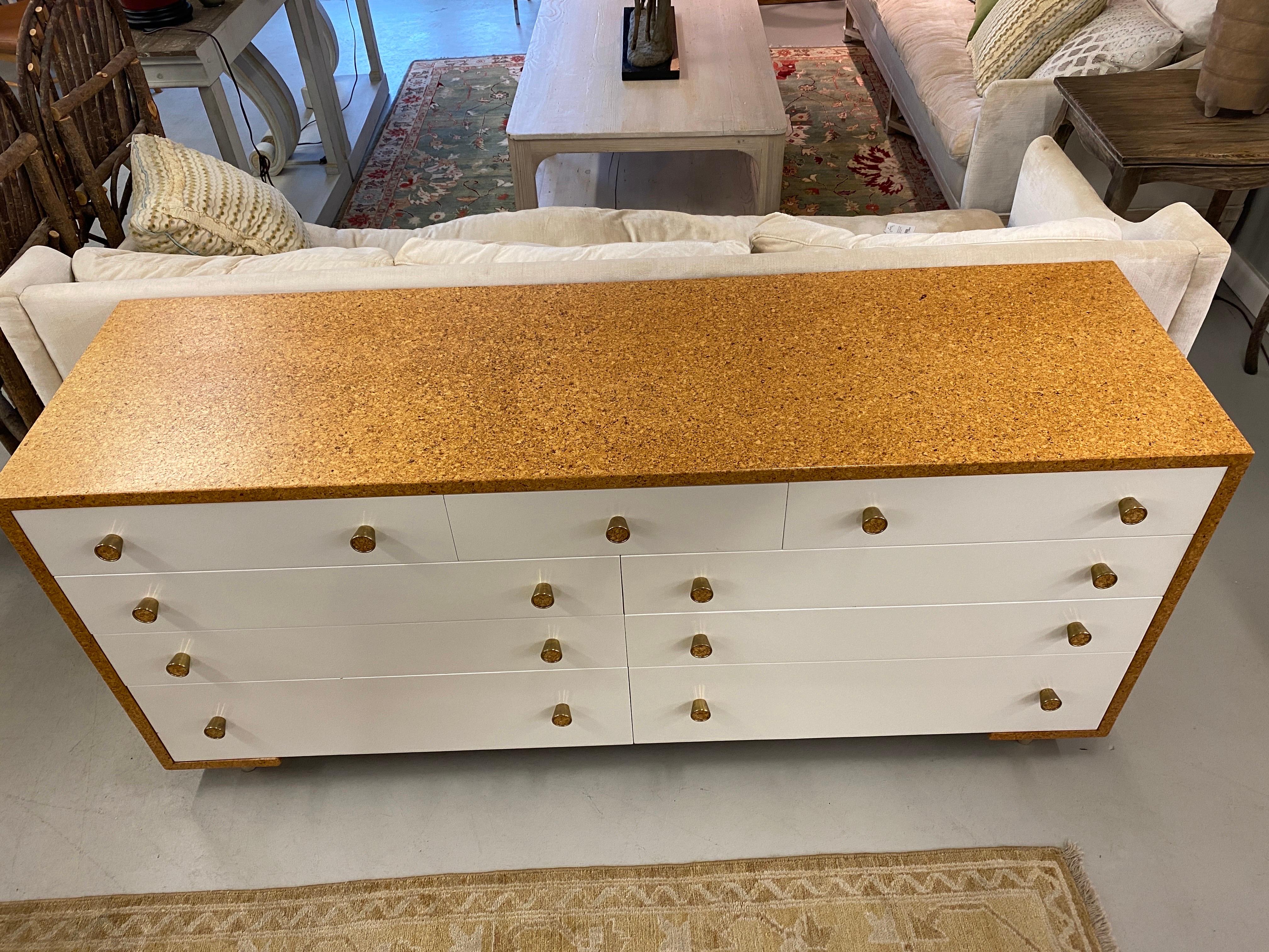 20th Century Cork and White Lacquer 9 Drawer Mid-Century Dresser
