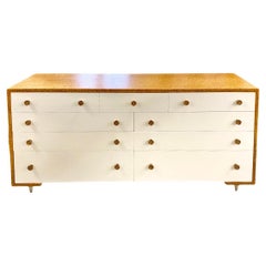Cork and White Lacquer 9 Drawer Mid-Century Dresser