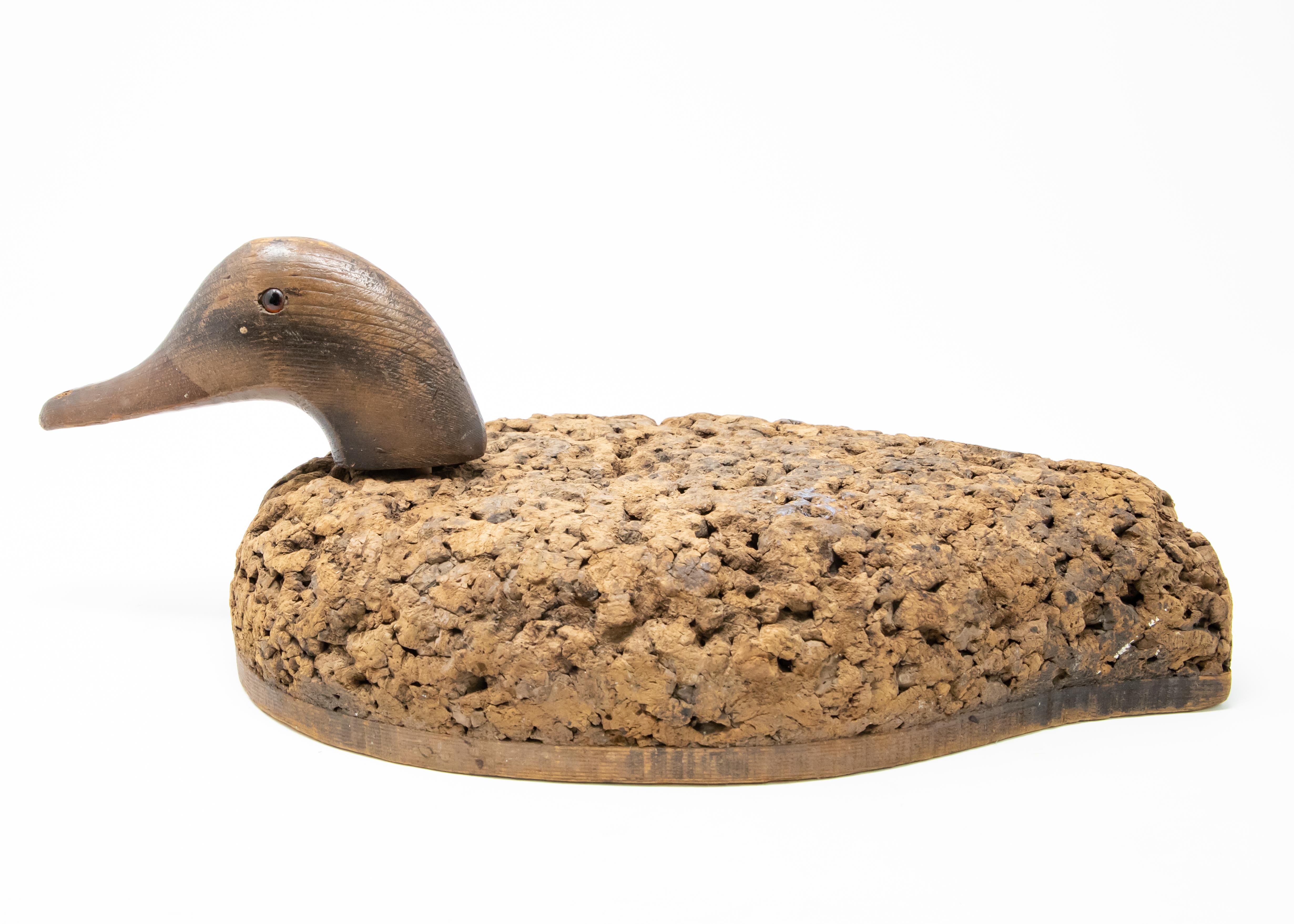 20th Century Cork Duck Decoy with Wood Head For Sale