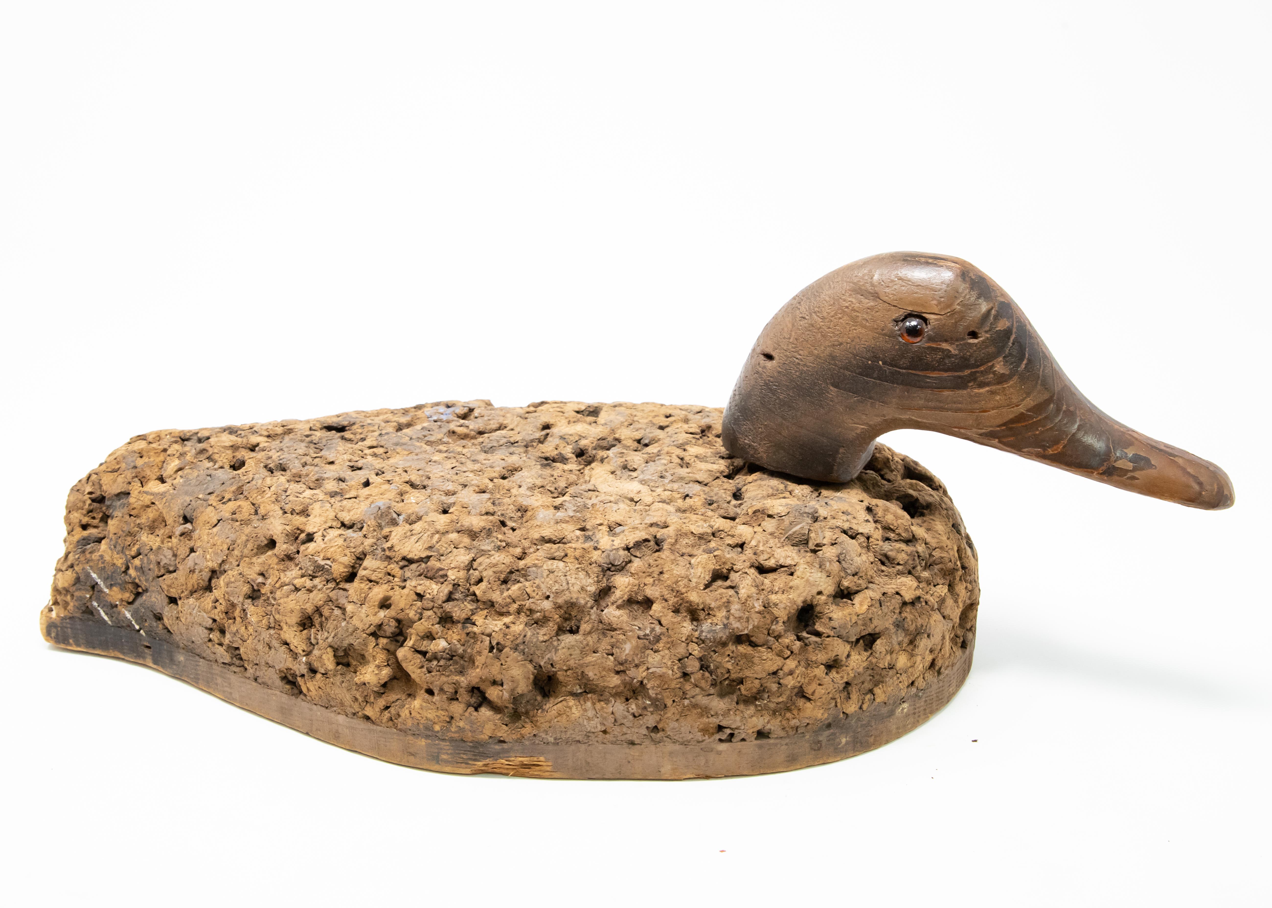 Arts and Crafts Cork Duck Decoy with Wood Head For Sale