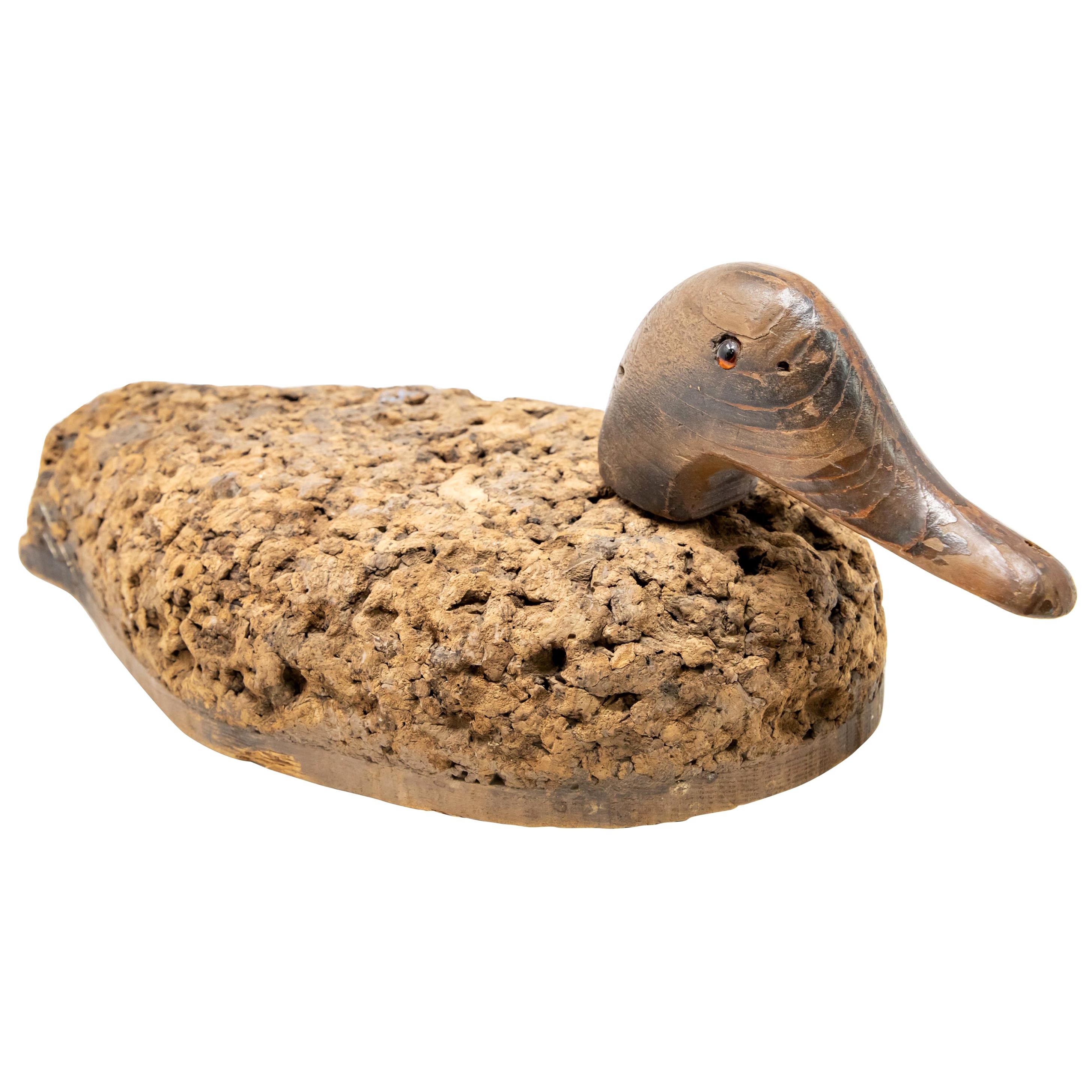 Cork Duck Decoy with Wood Head For Sale
