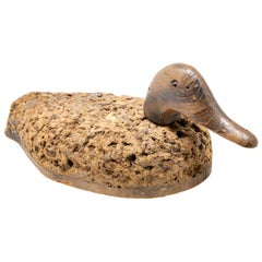 Vintage Cork Duck Decoy with Wood Head