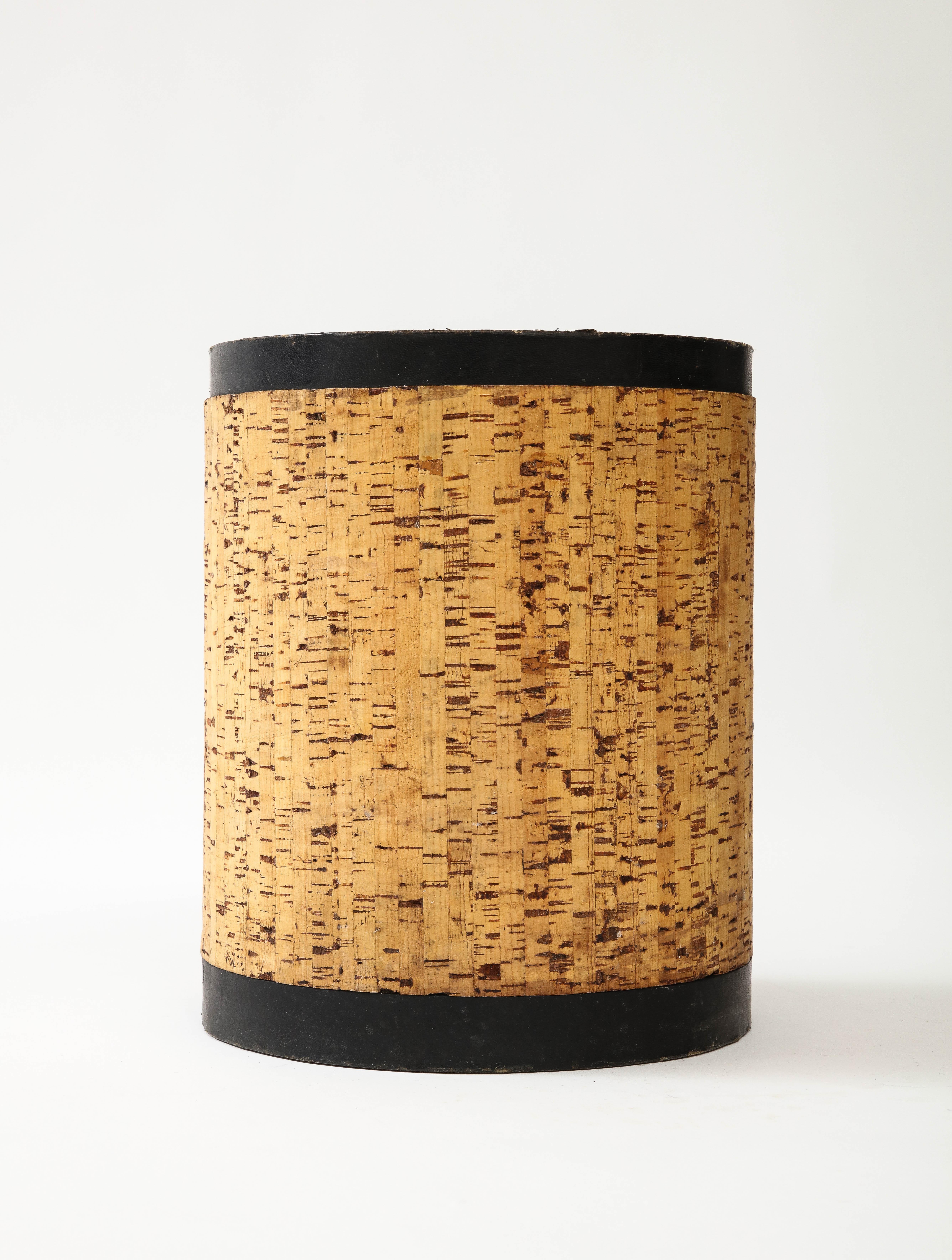 Mid-20th Century Cork & Leather Waster Paper Bin, Comptoir General des Gommes, France, 1950 For Sale