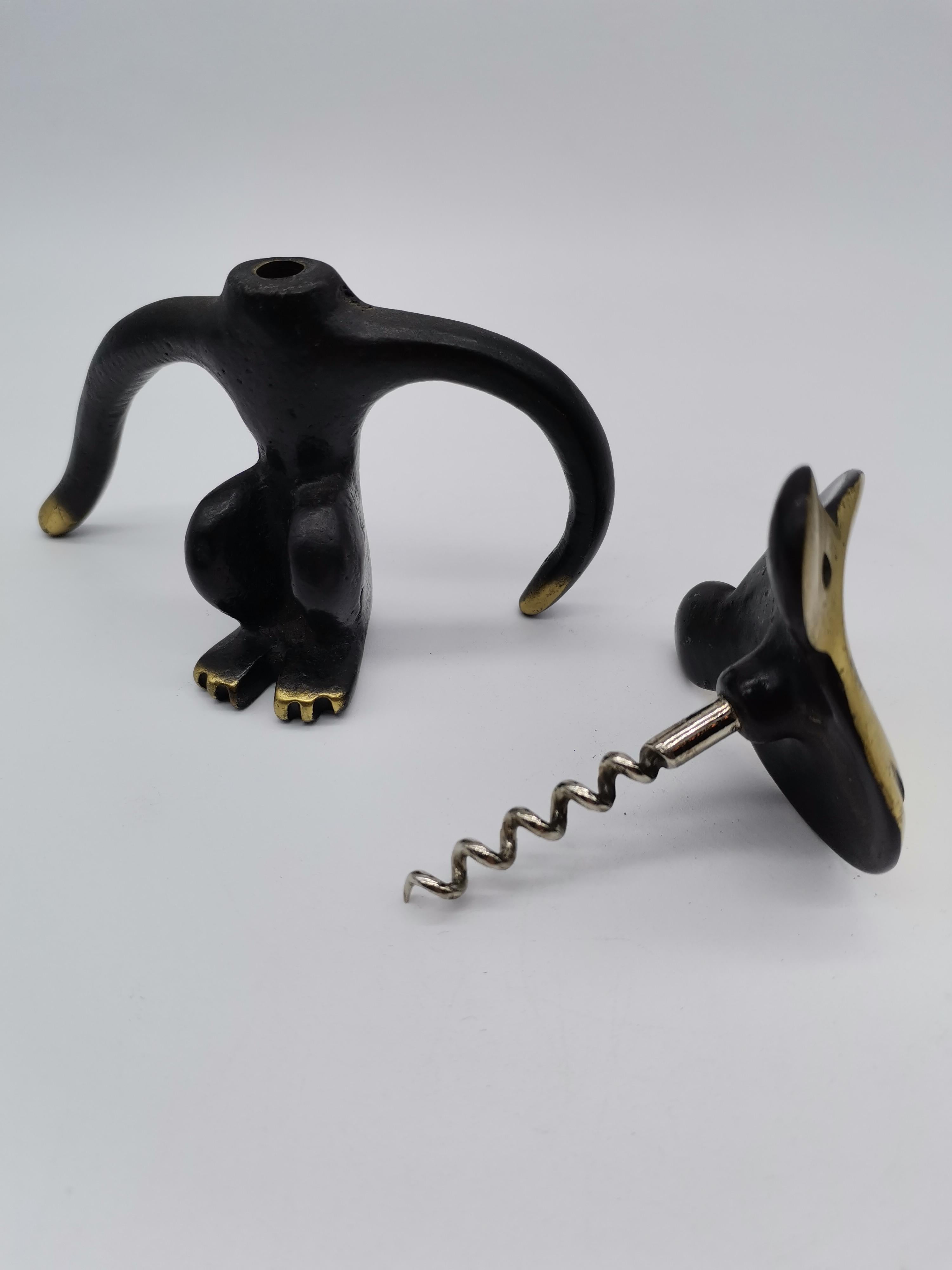 Metalwork Cork Screw in Ape Shape, Brass Blackened, Walter Bosse/Herta Baller Vienna  For Sale