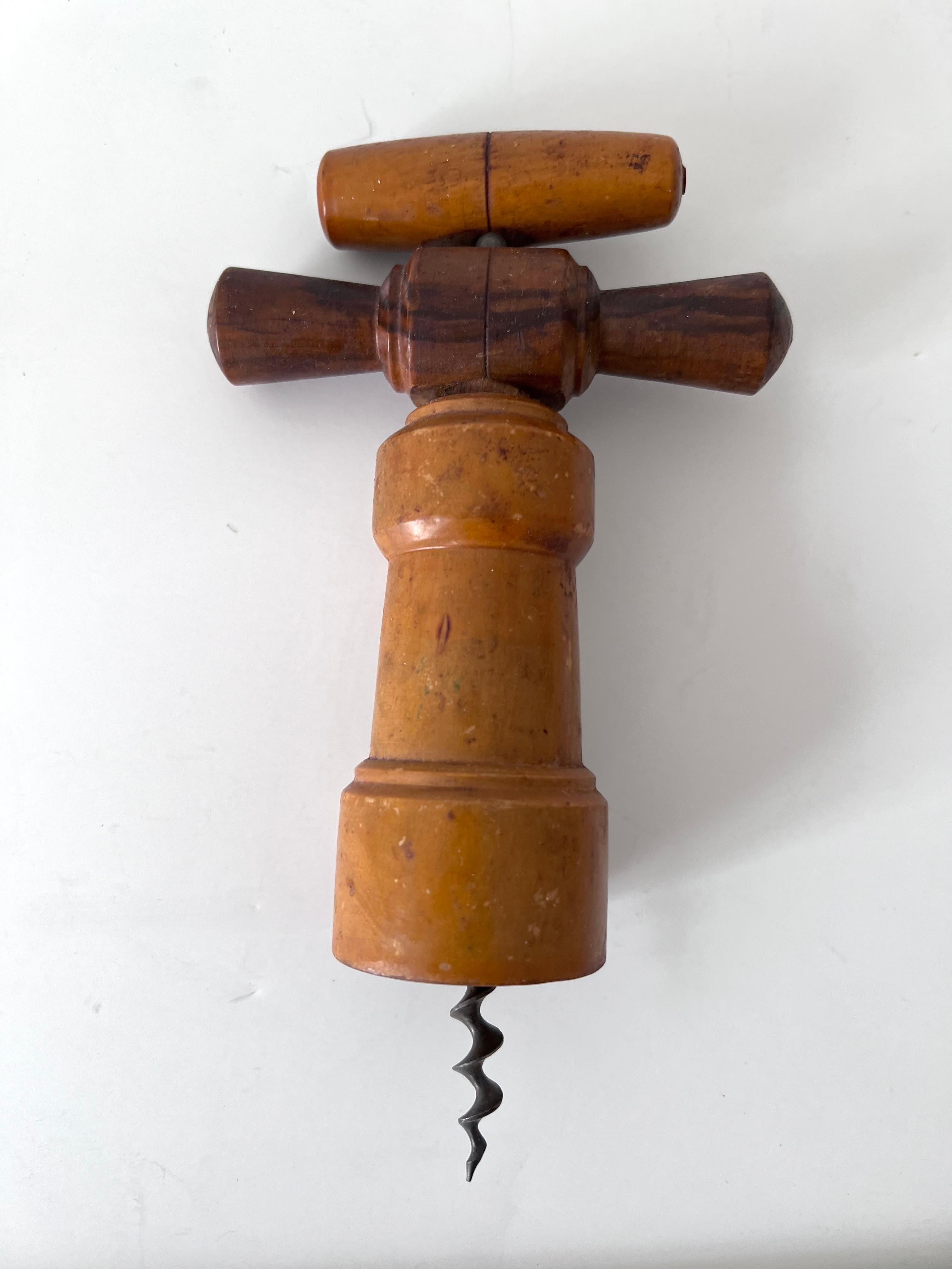 Mid-Century Modern Cork Screw Made of Wood with Metal Screw For Sale