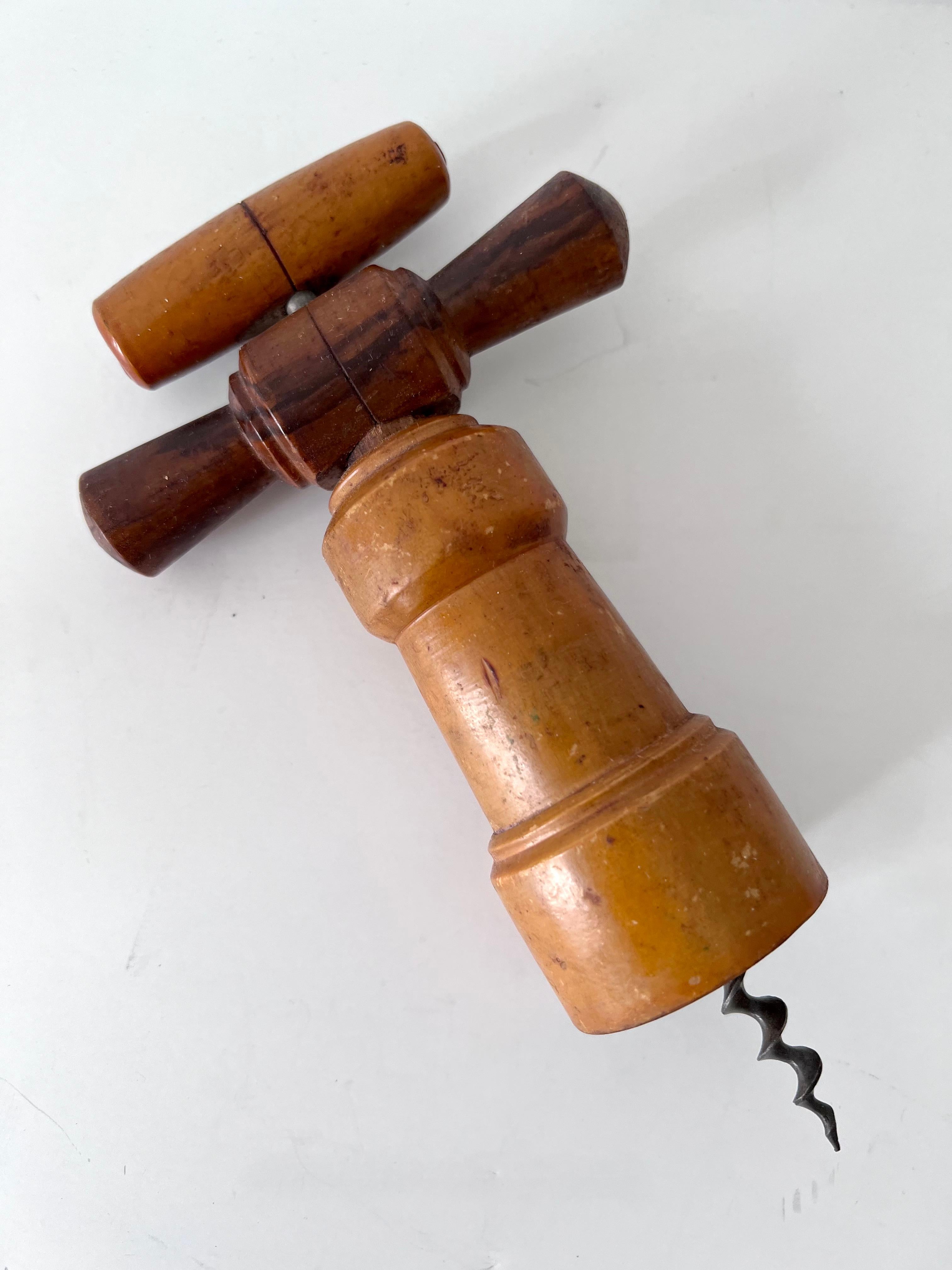 Hand-Crafted Cork Screw Made of Wood with Metal Screw For Sale