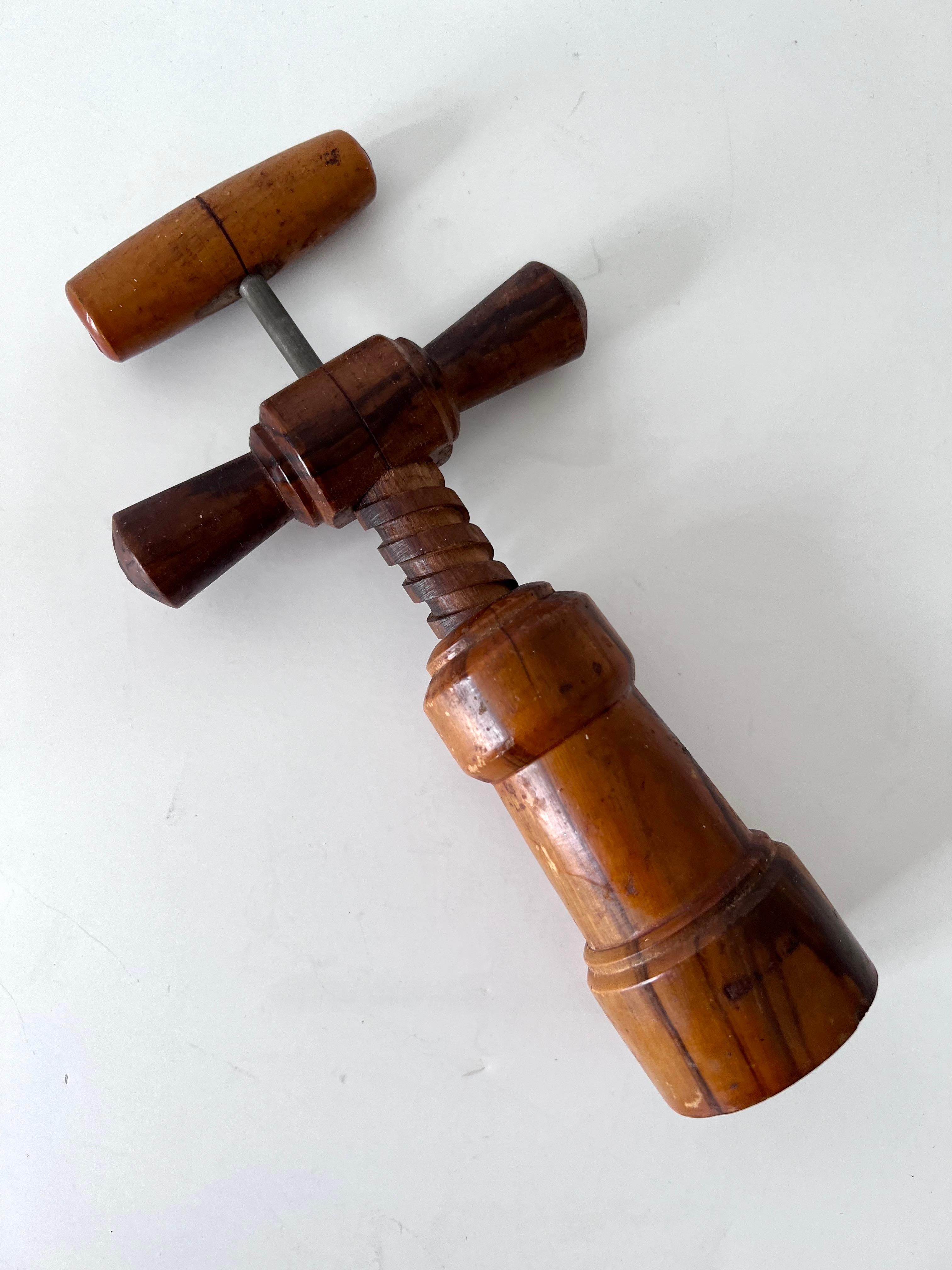 Cork Screw Made of Wood with Metal Screw In Good Condition For Sale In Los Angeles, CA