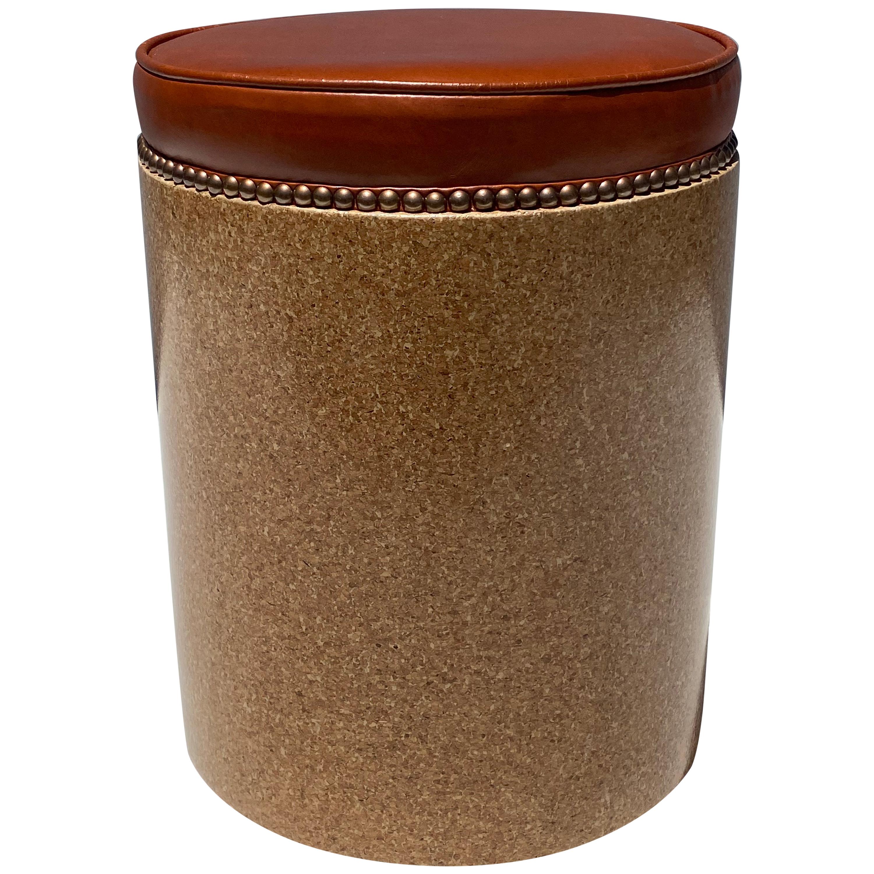 Cork Side Table / Stool in Vintaged Cognac Leather
