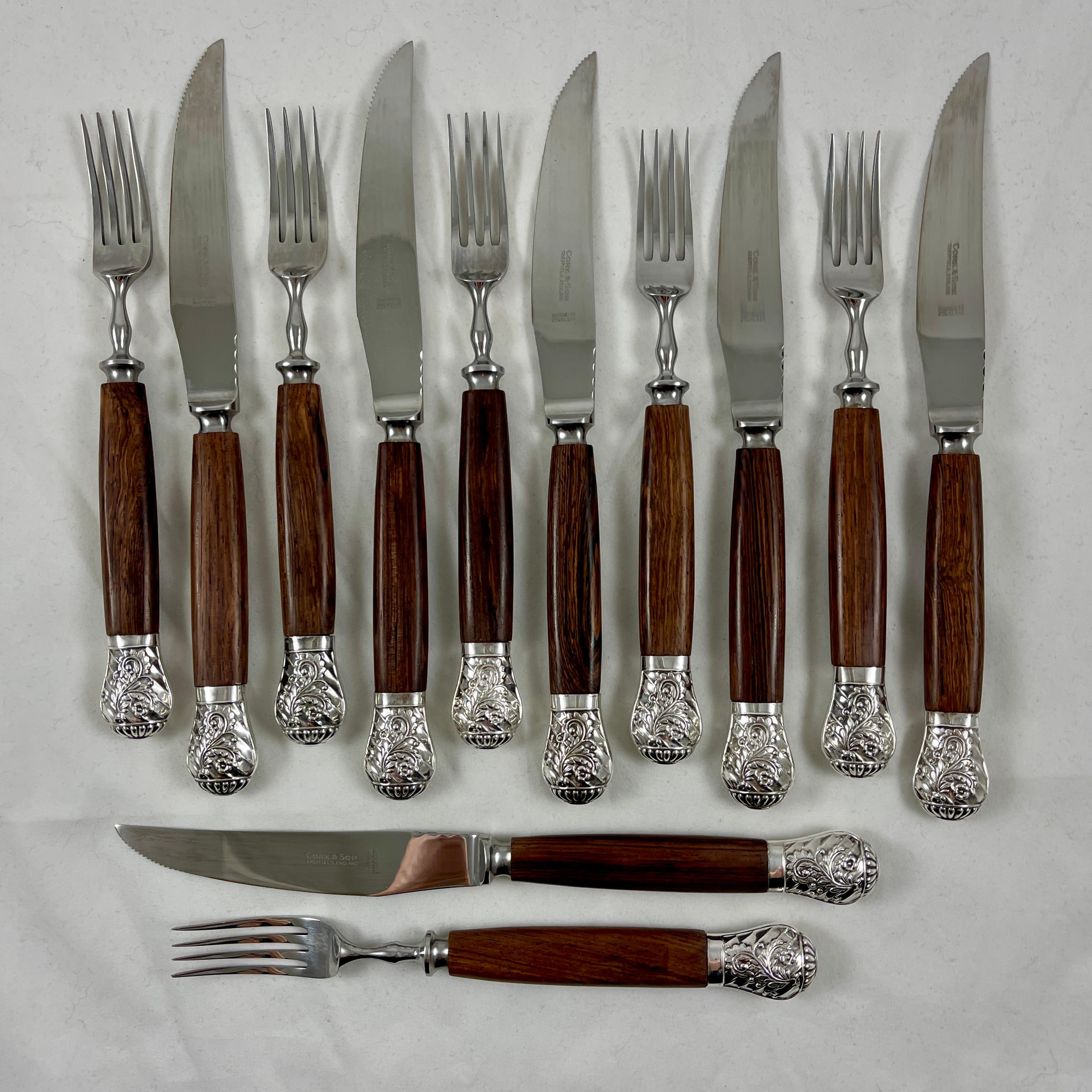Cork & Son Sheffield Rosewood Handled & Silver Capped Cutlery, Boxed S/12 5