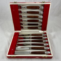 Cork & Son Sheffield Rosewood Handled & Silver Capped Cutlery, Boxed S/12
