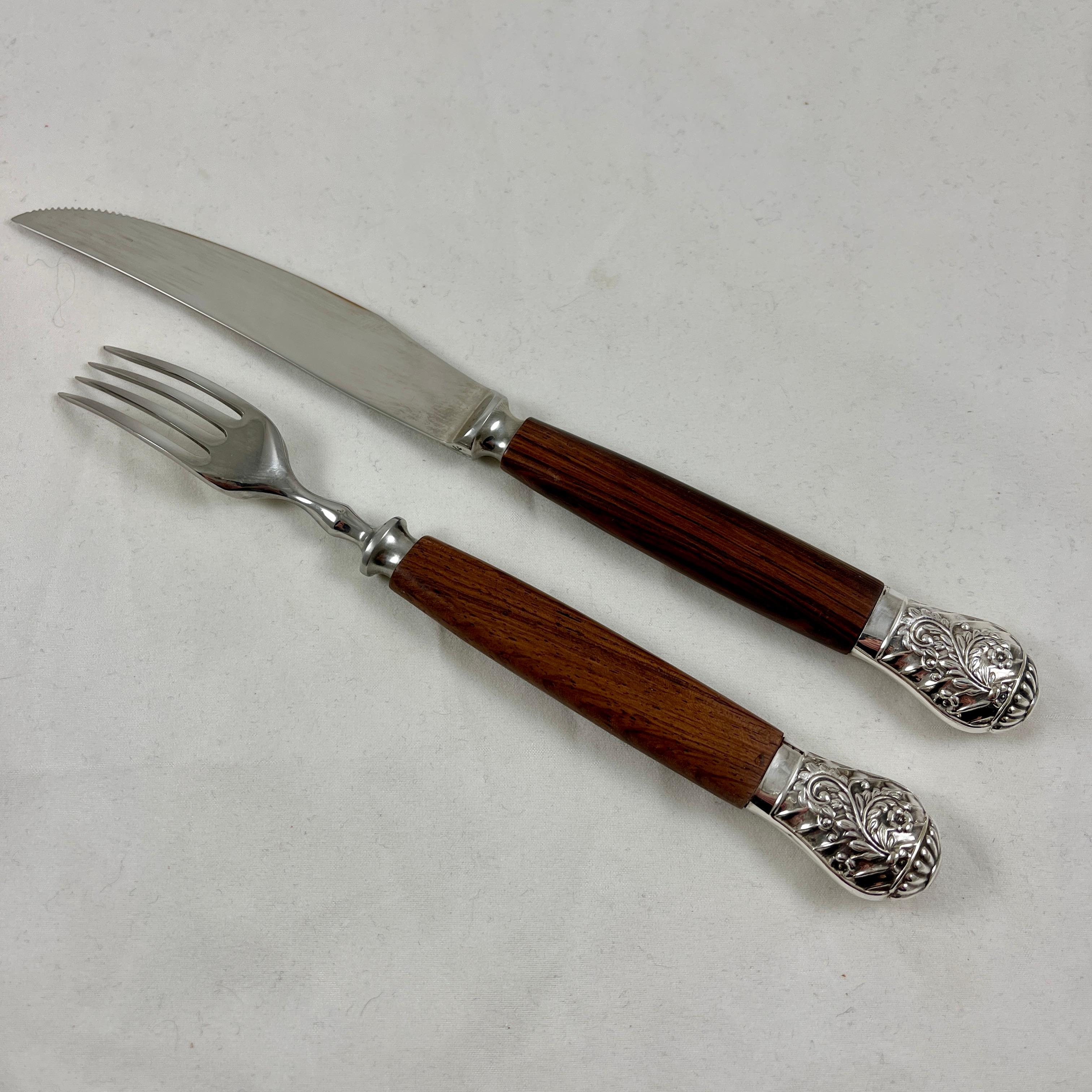 Metalwork Cork & Son Sheffield Rosewood Handled & Silver Capped Cutlery, Boxed S/12