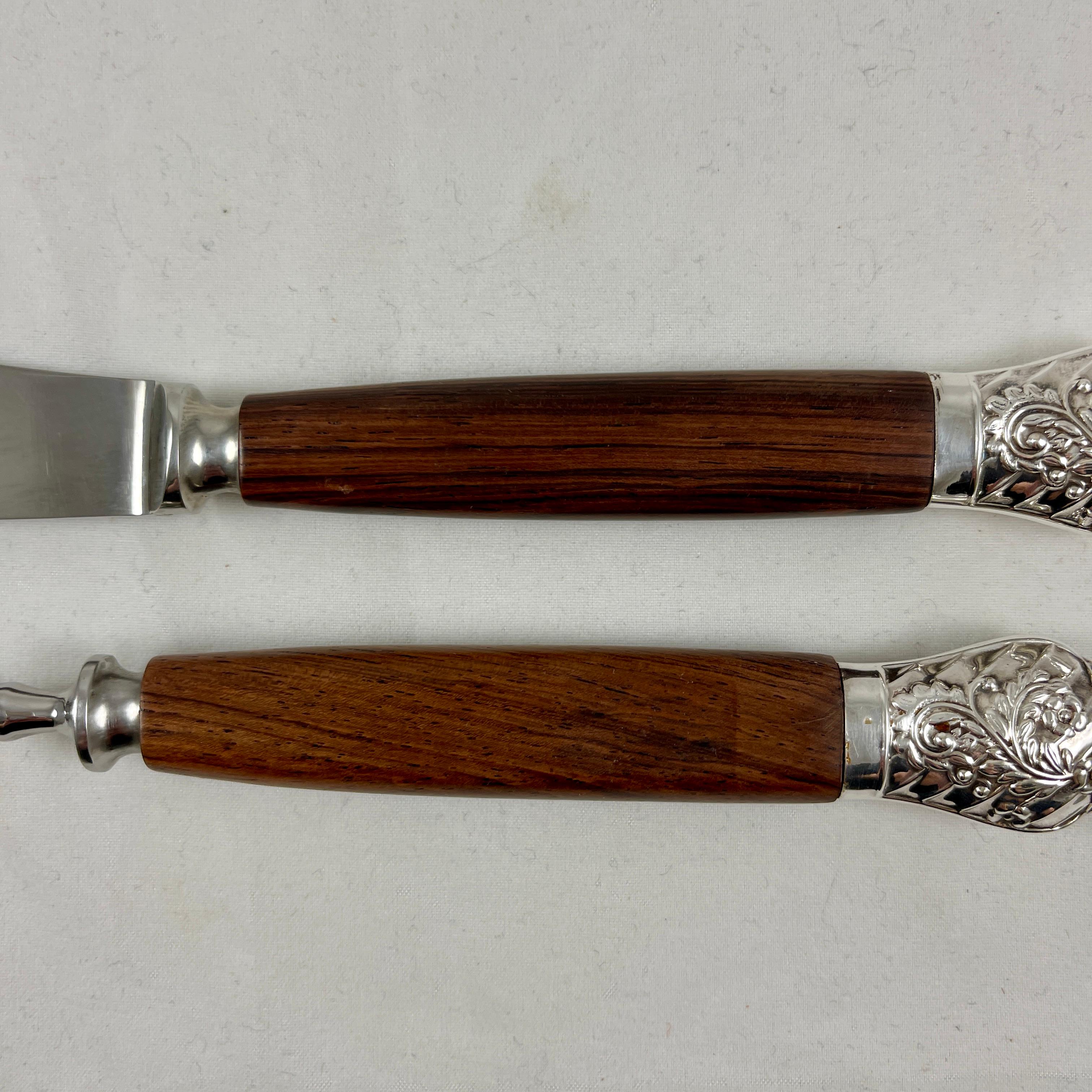 Mid-20th Century Cork & Son Sheffield Rosewood Handled & Silver Capped Cutlery, Boxed S/12