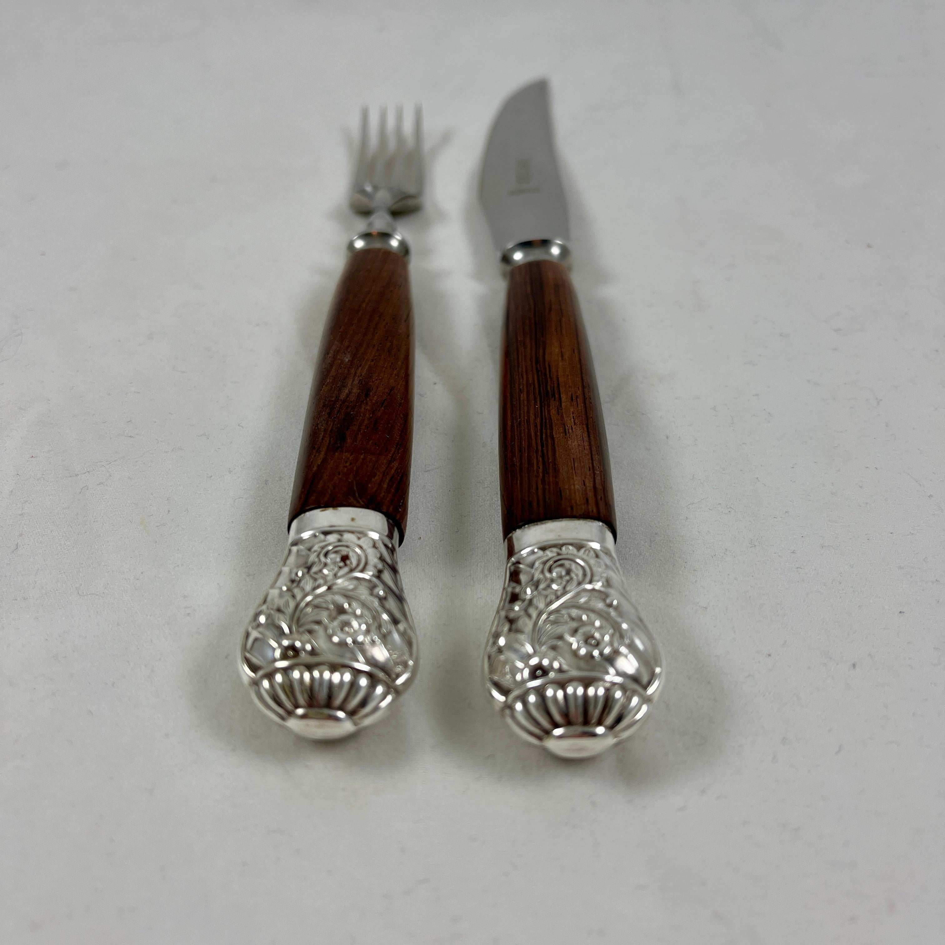 Cork & Son Sheffield Rosewood Handled & Silver Capped Cutlery, Boxed S/12 2