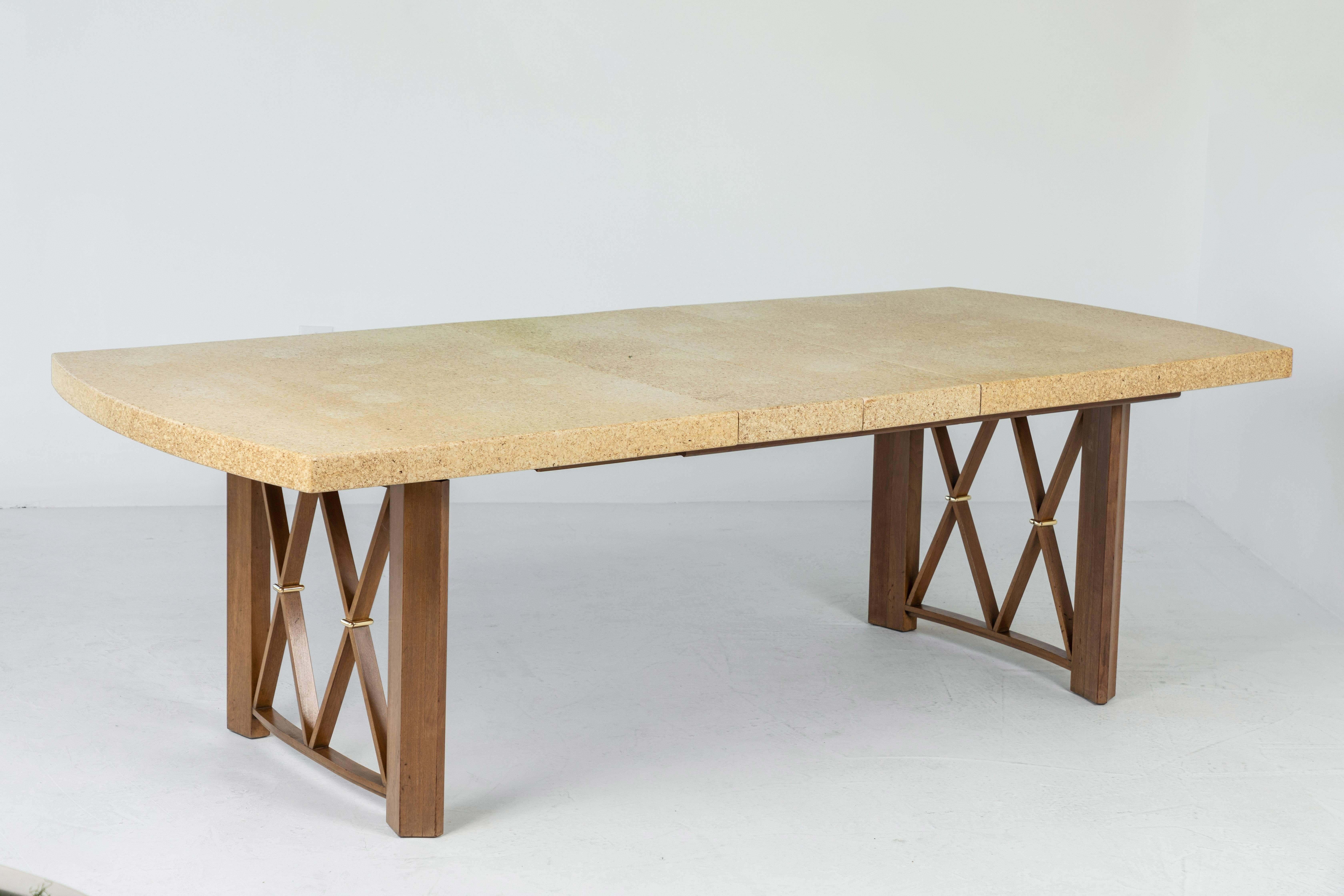 Brass Cork-Top Extension Dining Table by Paul Frankl