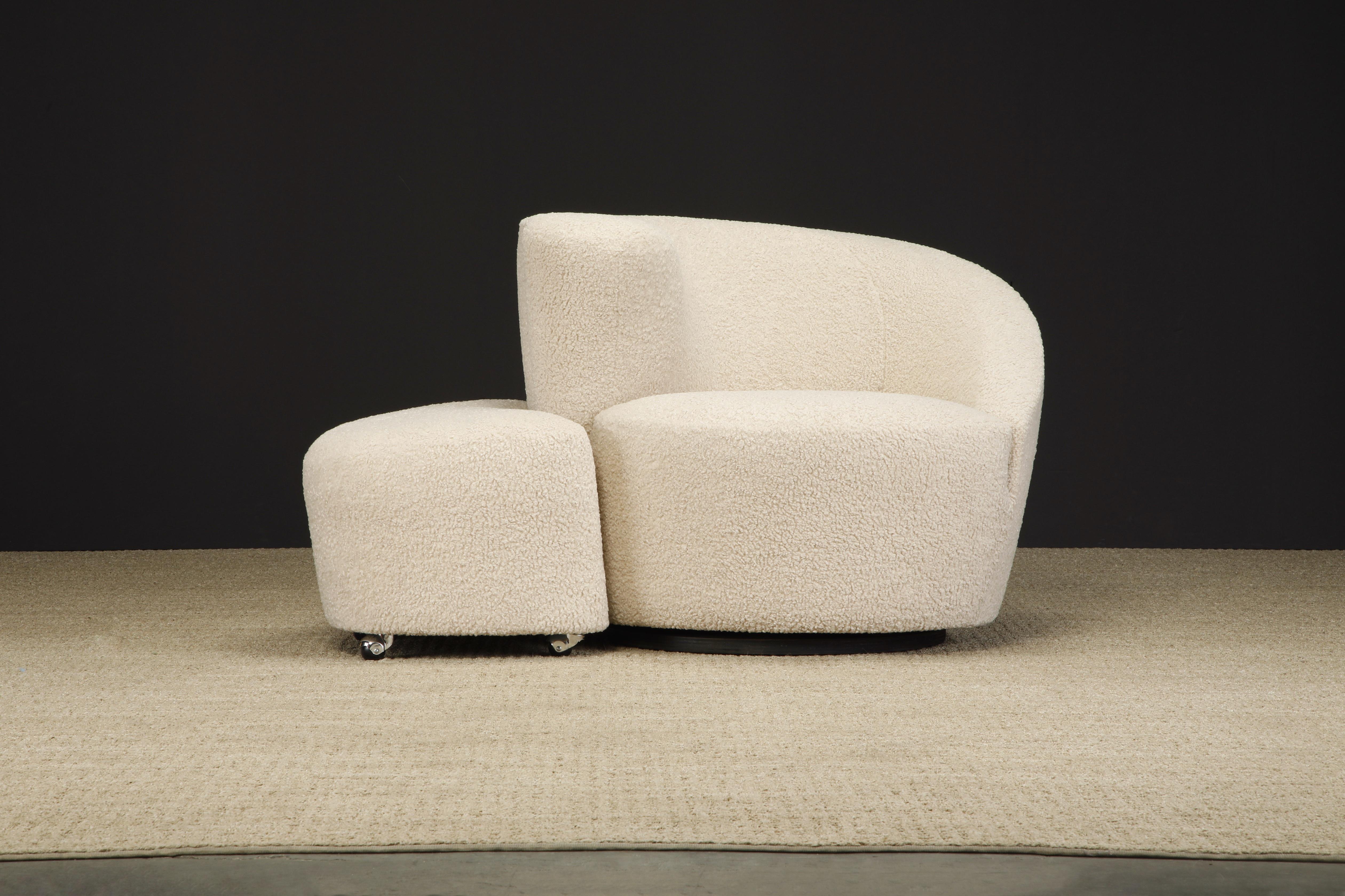 'Corkscrew' Chair & Ottoman by Vladimir Kagan for Directional in Bouclé, Signed 4