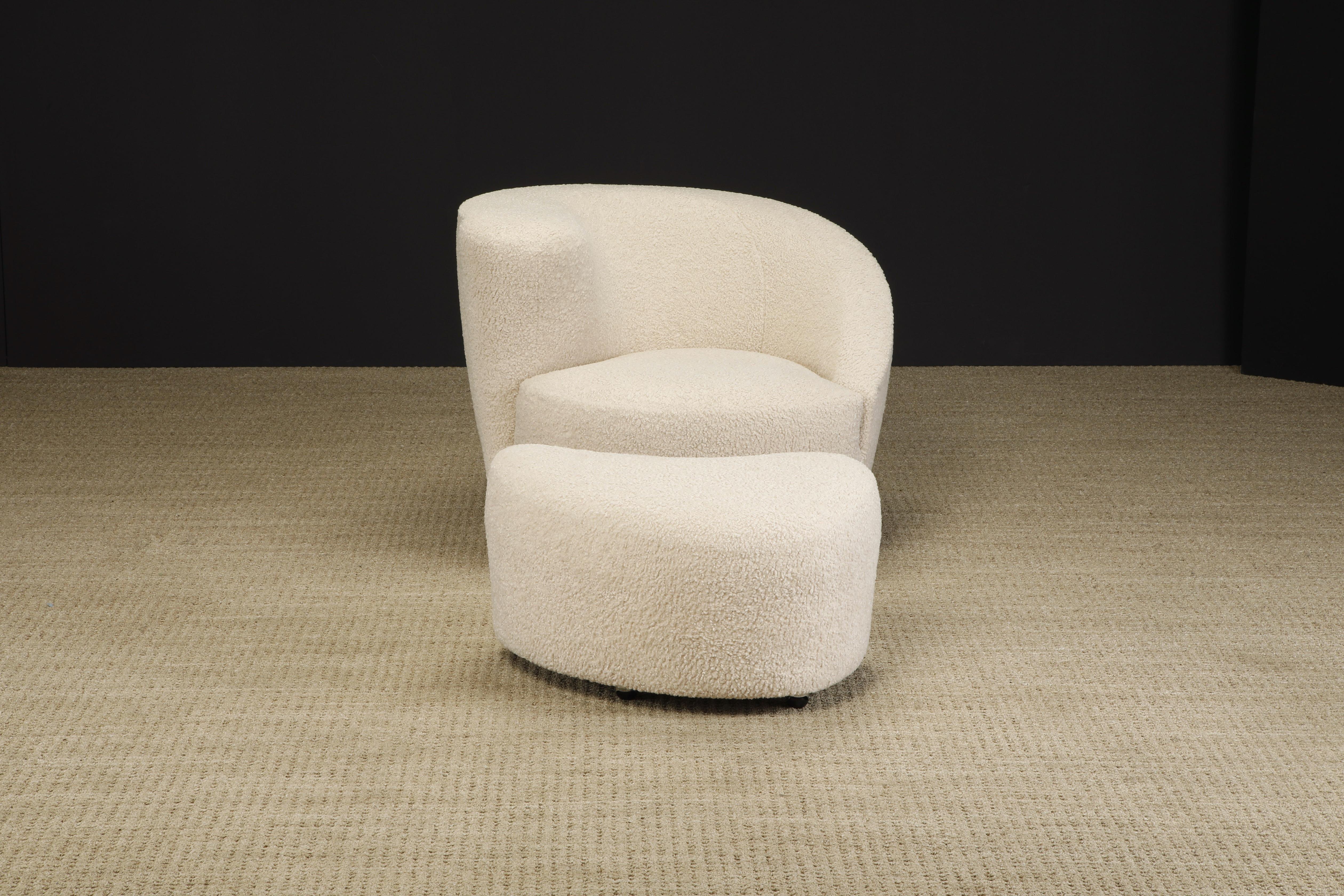 'Corkscrew' Chair & Ottoman by Vladimir Kagan for Directional in Bouclé, Signed 7