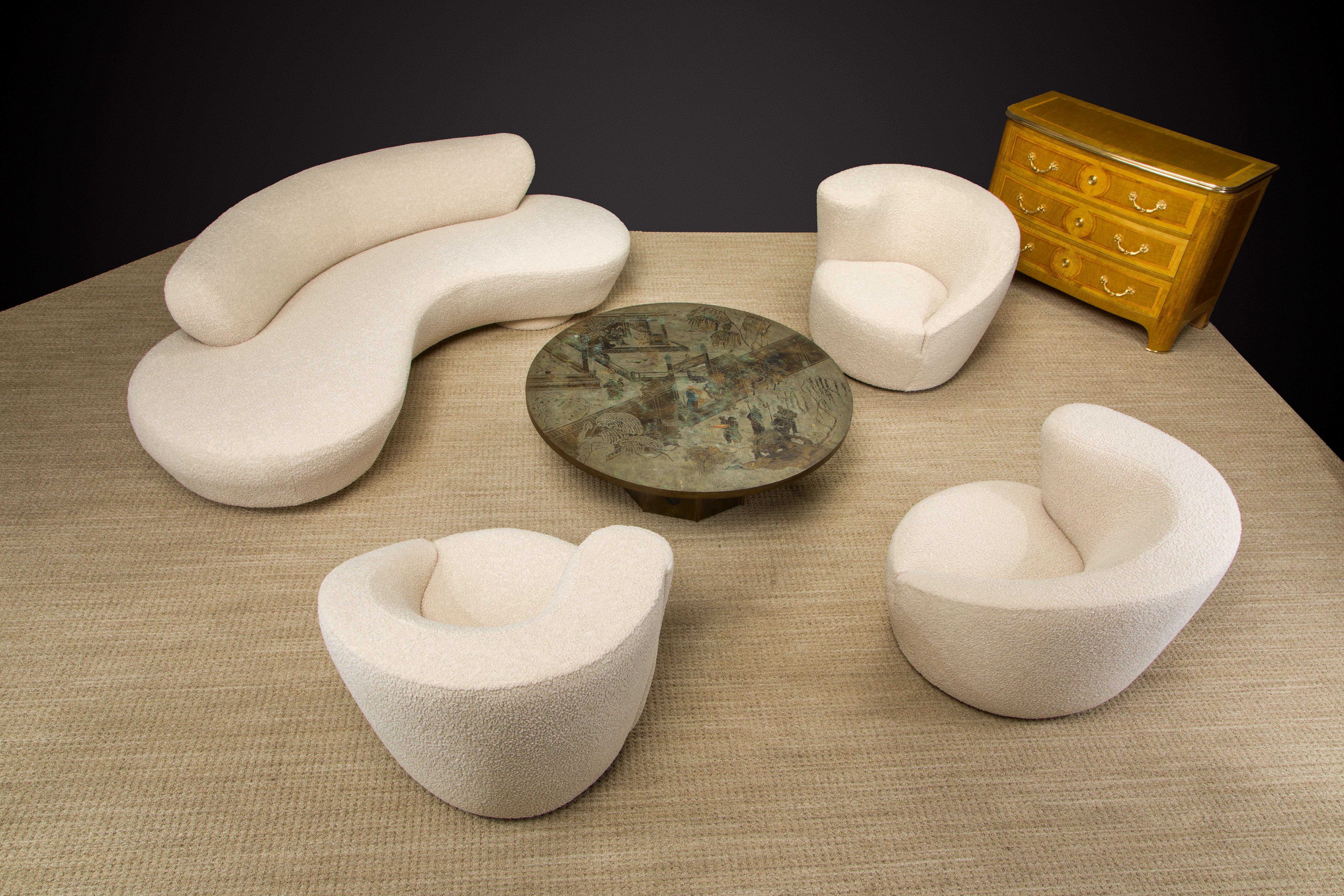 'Corkscrew' Chair & Ottoman by Vladimir Kagan for Directional in Bouclé, Signed 12