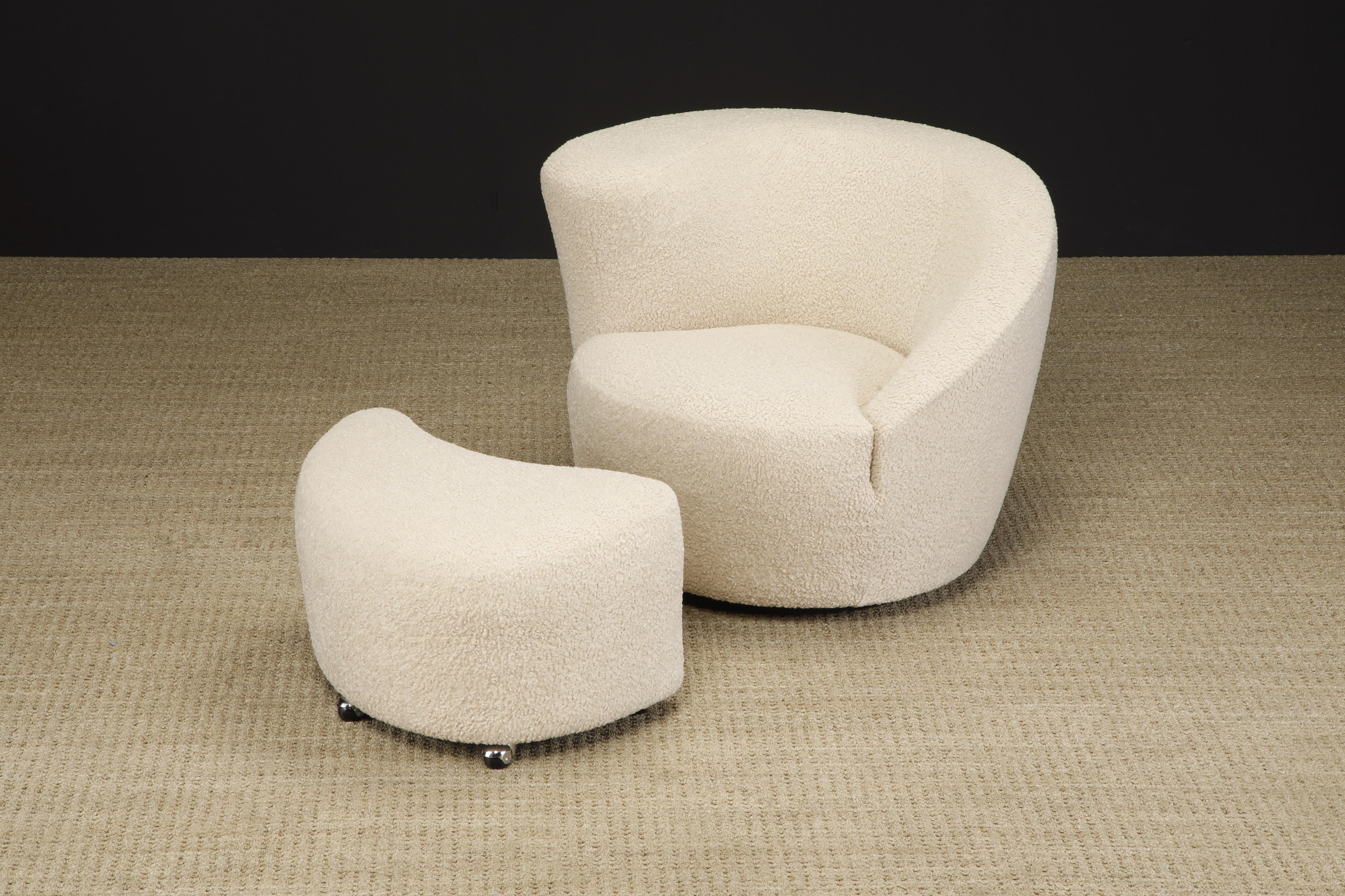Post-Modern 'Corkscrew' Chair & Ottoman by Vladimir Kagan for Directional in Bouclé, Signed