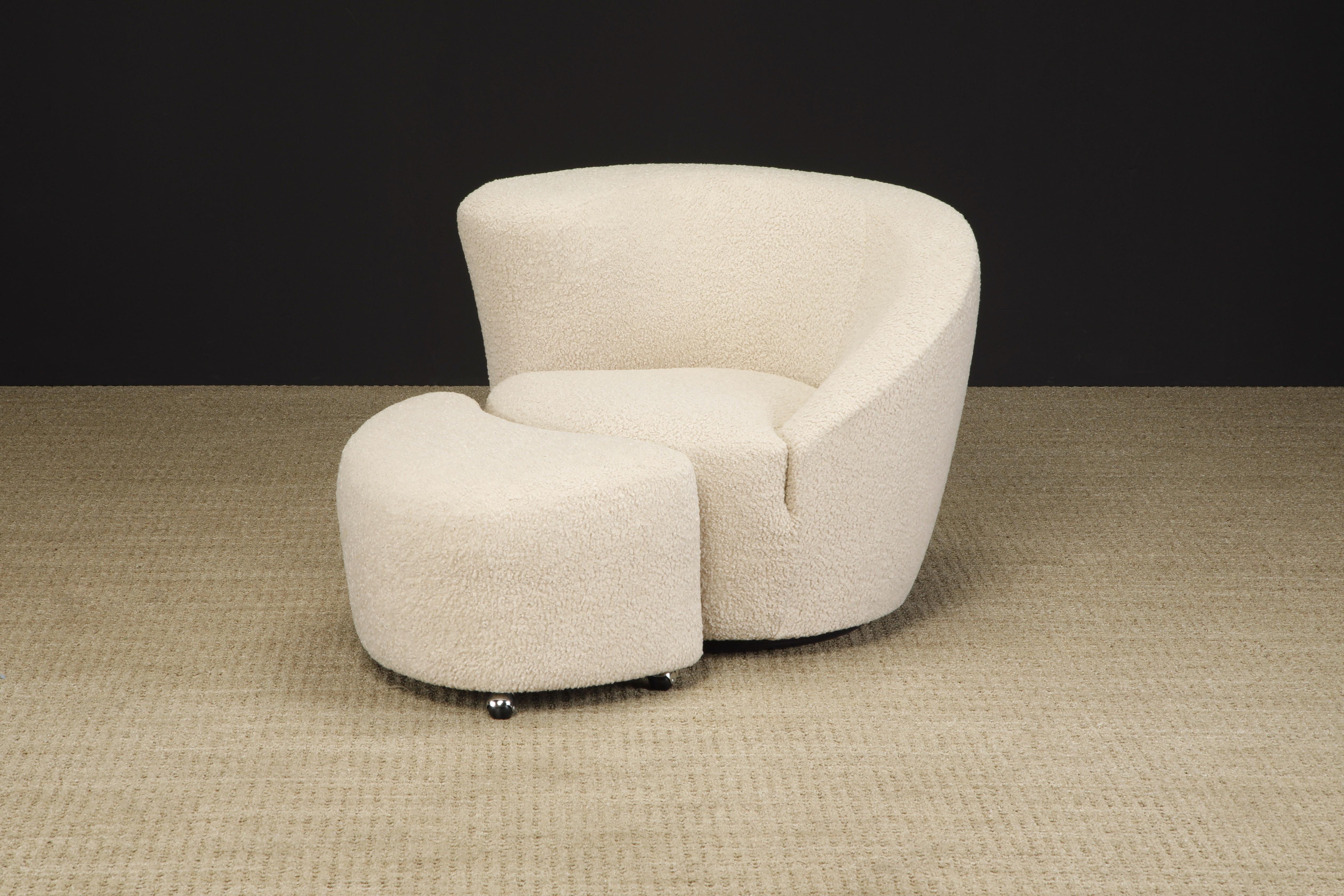 American 'Corkscrew' Chair & Ottoman by Vladimir Kagan for Directional in Bouclé, Signed