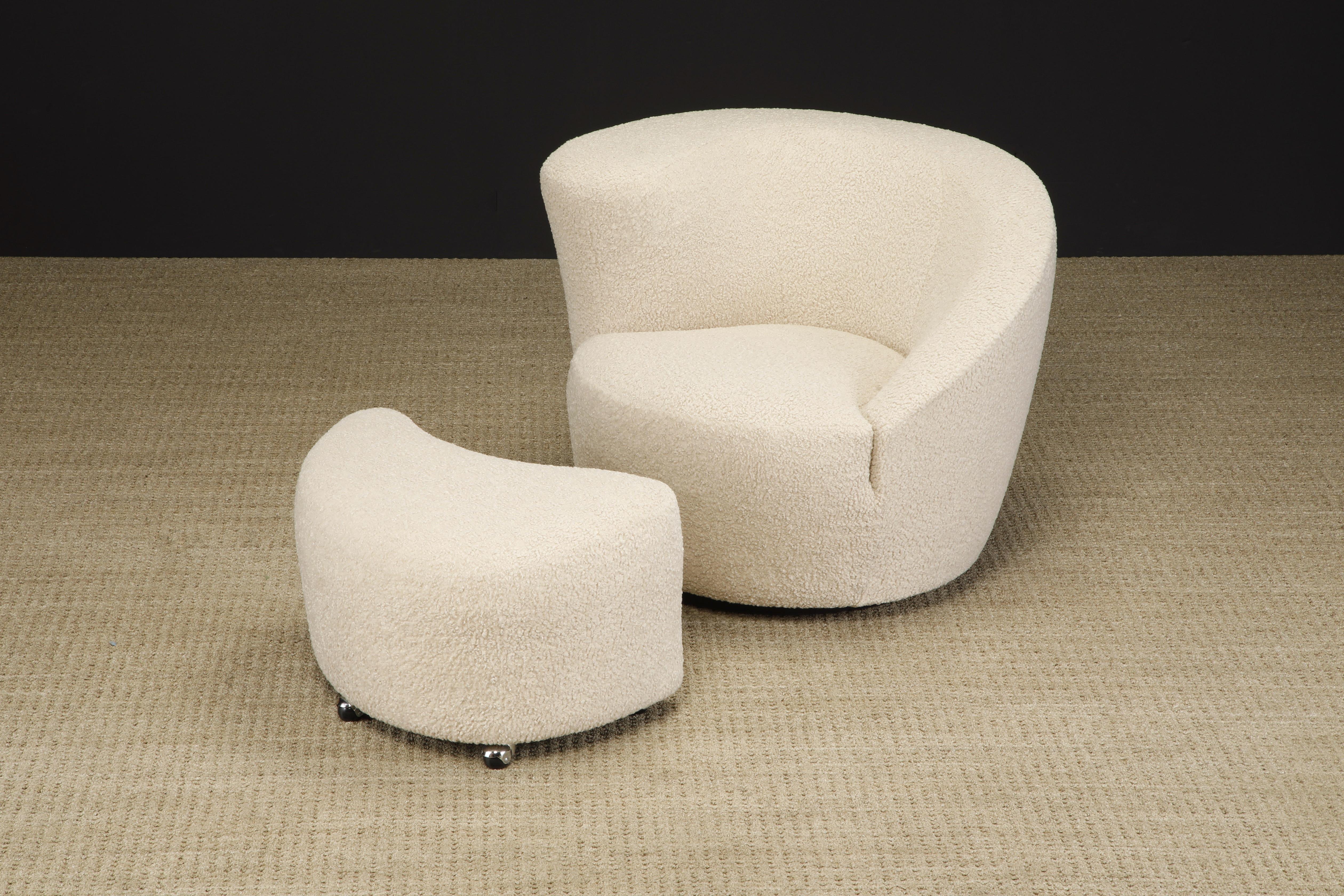 'Corkscrew' Chair & Ottoman by Vladimir Kagan for Directional in Bouclé, Signed In Excellent Condition In Los Angeles, CA