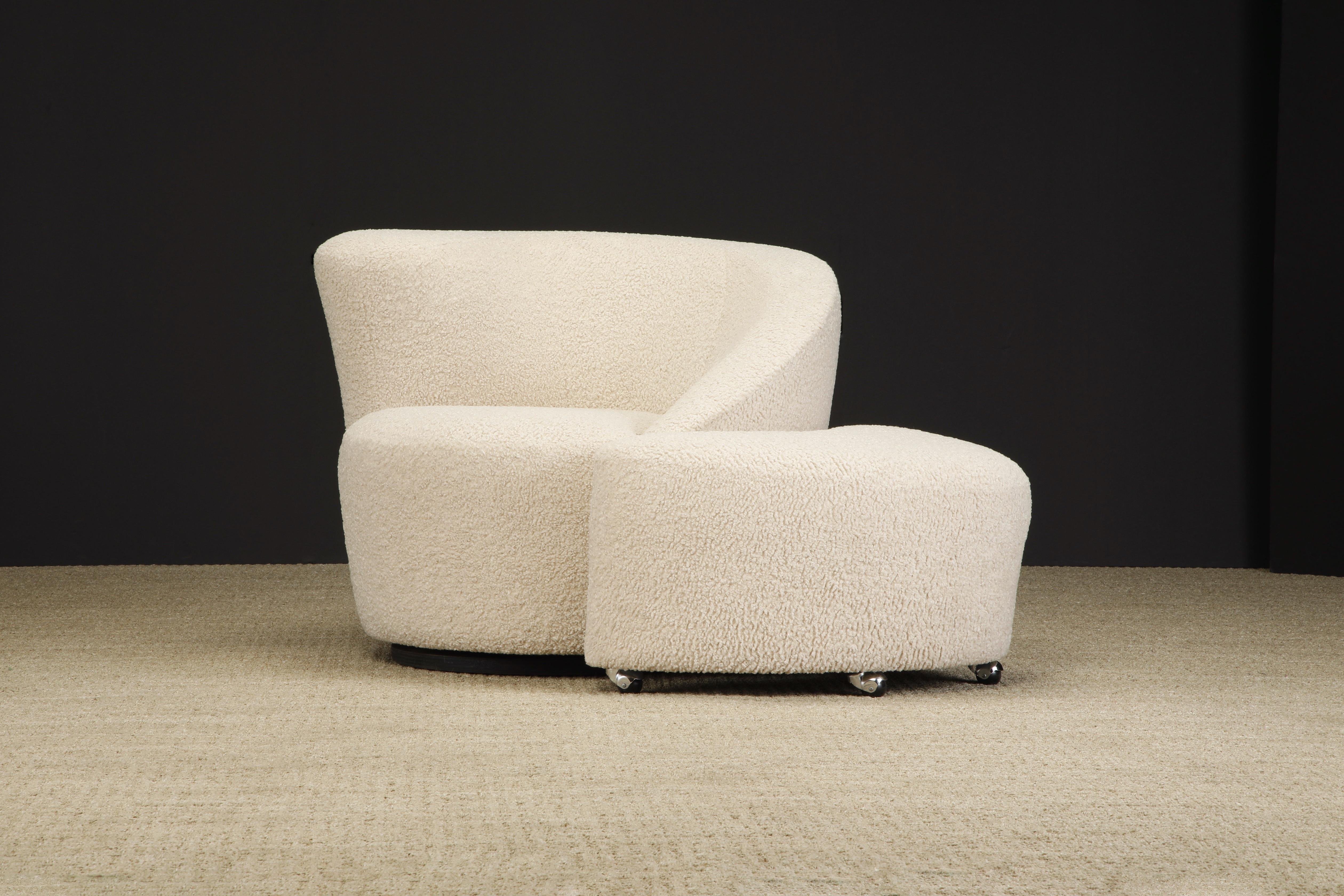 'Corkscrew' Chair & Ottoman by Vladimir Kagan for Directional in Bouclé, Signed 1
