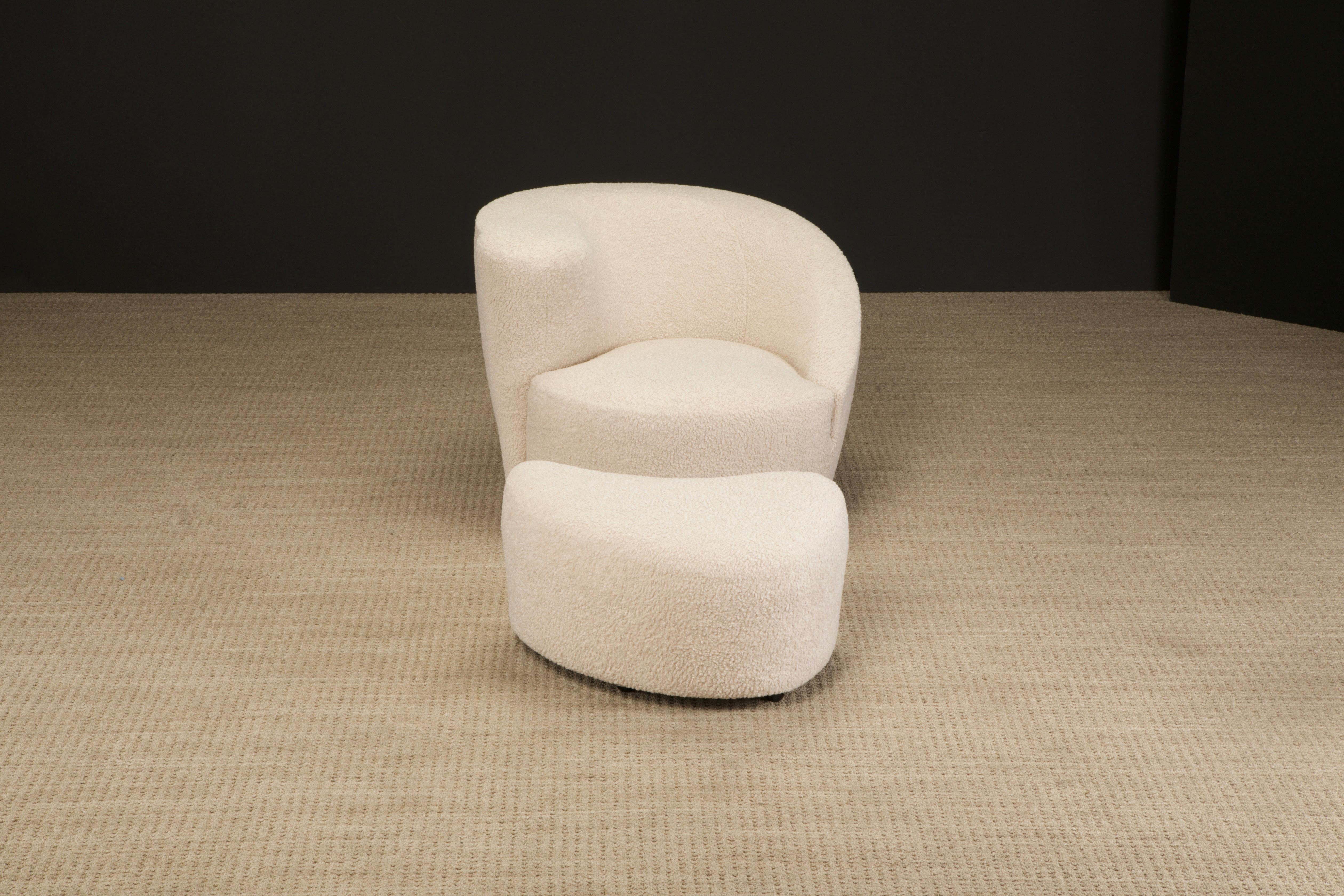 'Corkscrew' Chair & Ottoman by Vladimir Kagan for Directional in Bouclé, Signed 3