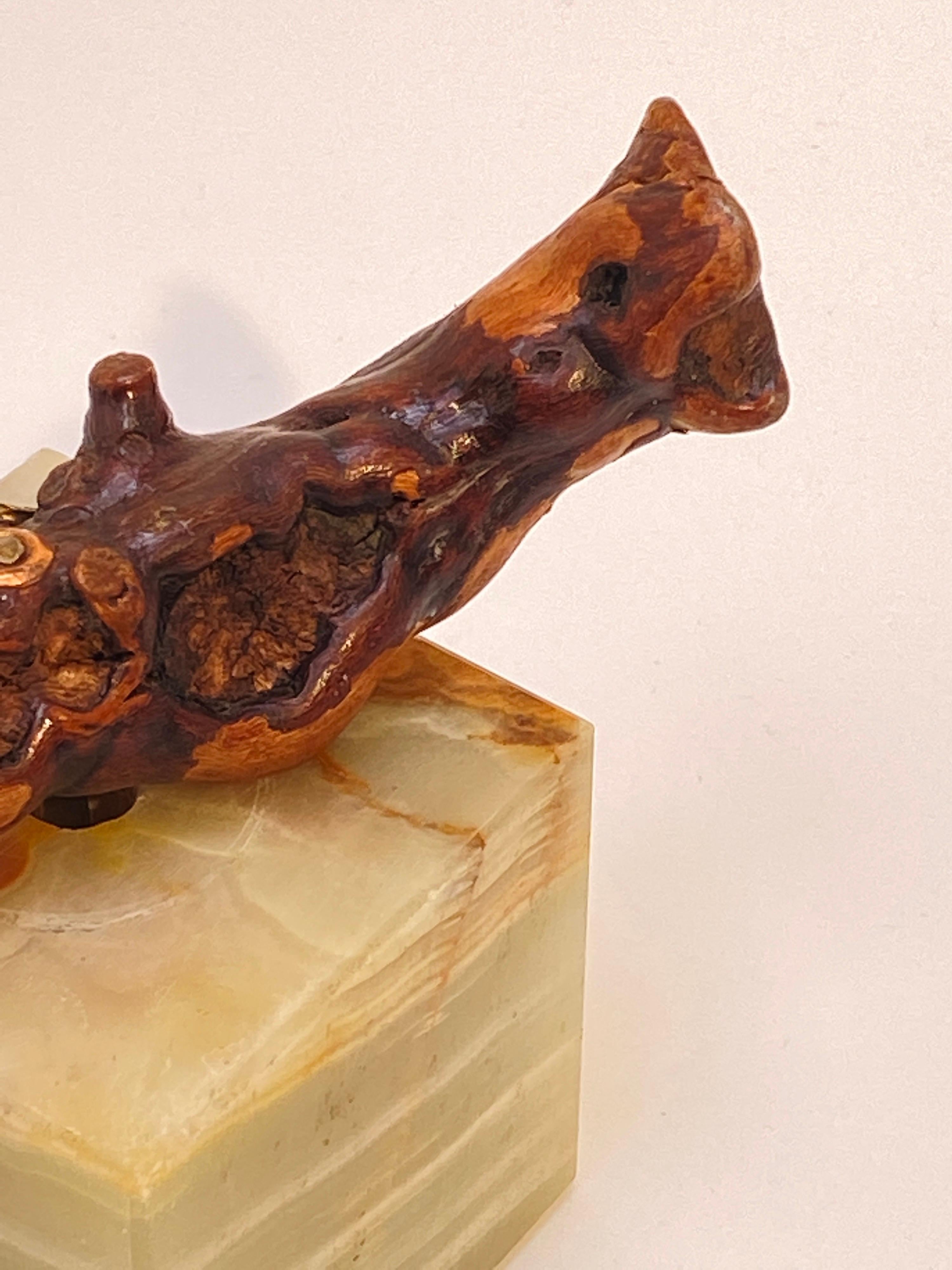 French Corkscrew in Wood, with a Onyx Base, Italy XX Century, Brown and Whrite Color For Sale