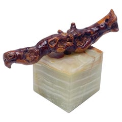 Cavatappi in legno, con base in onice, Italia XX secolo, colore marrone e Wood