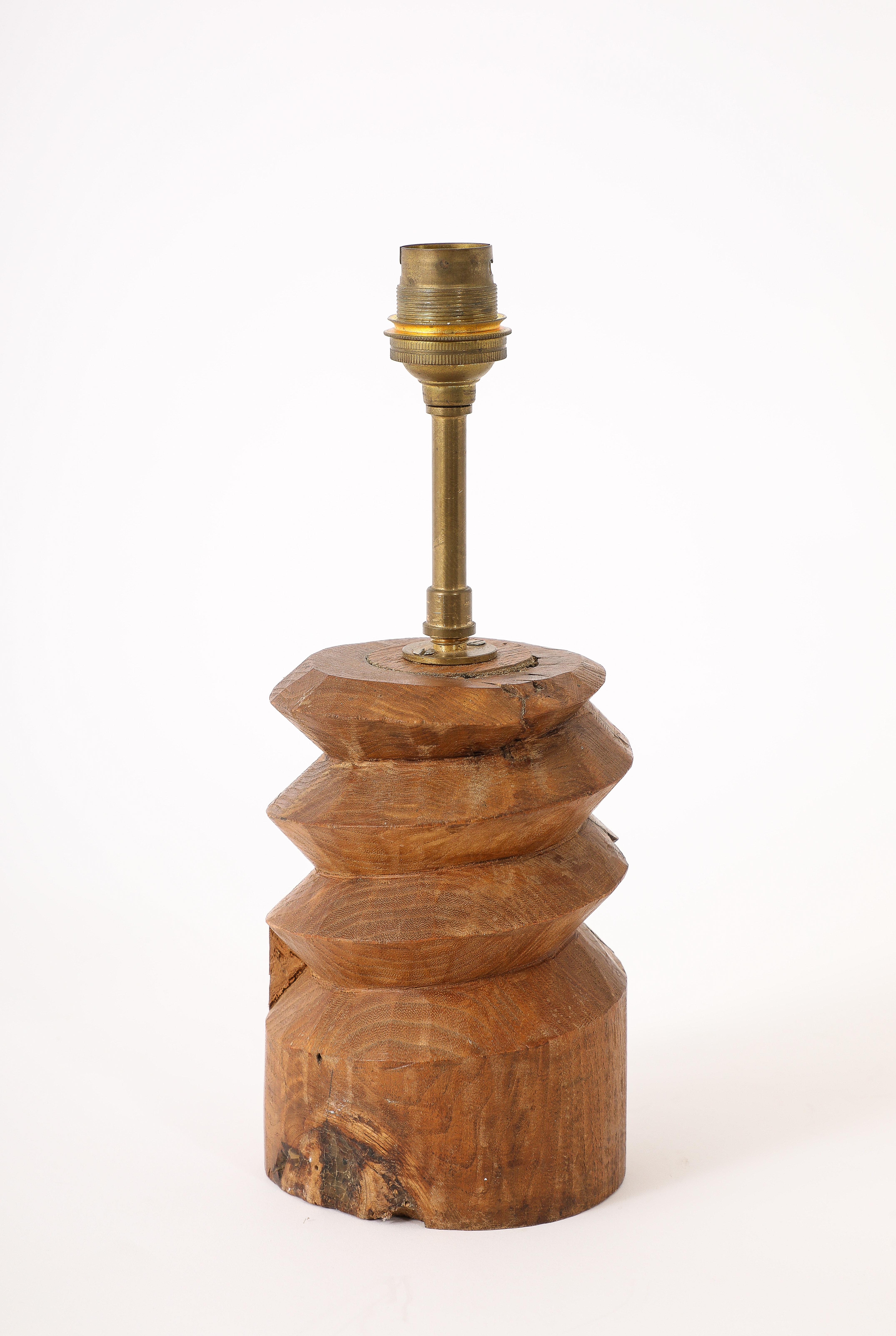 Brutalismo Lampada da tavolo a cavatappi in Wood Wood, Francia, anni '60